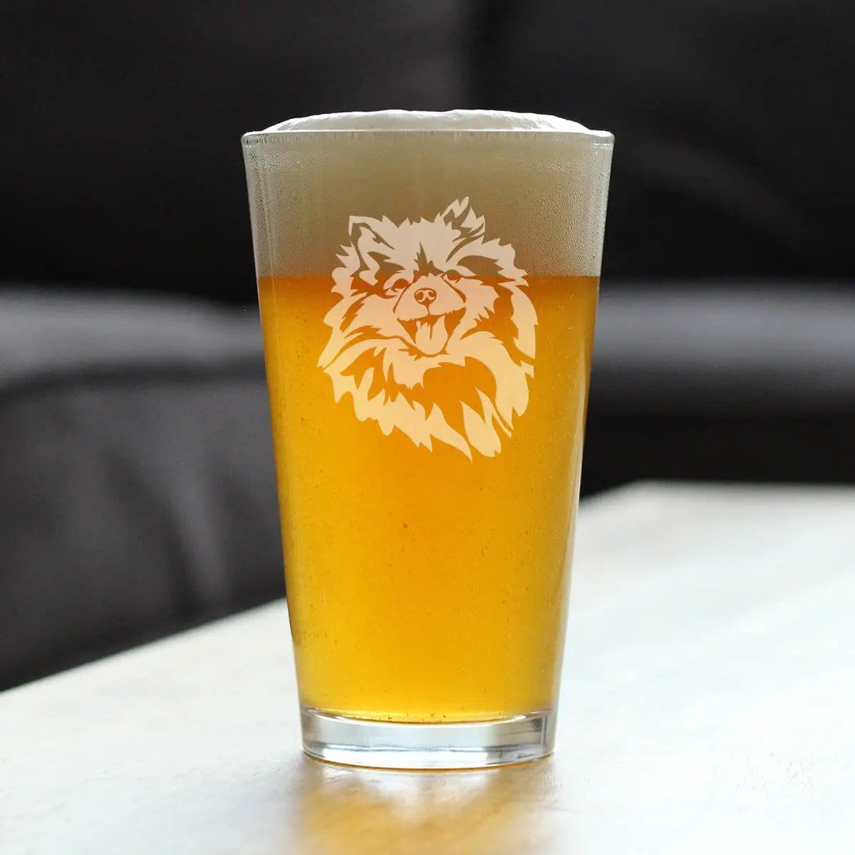 Etched Pint Glass | 16 oz Beer Glass | Dishwasher Safe | Pomeranian Face