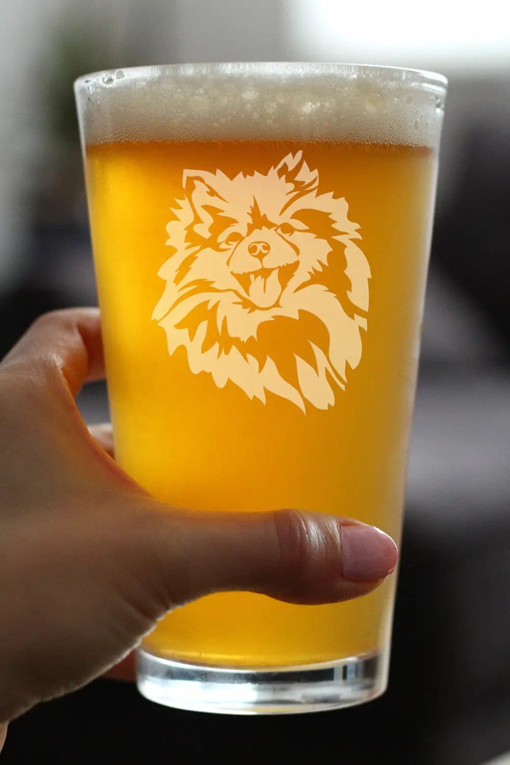 Etched Pint Glass | 16 oz Beer Glass | Dishwasher Safe | Pomeranian Face