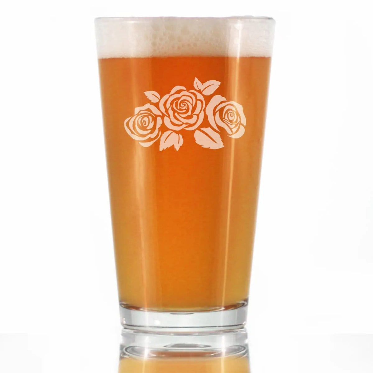 Etched Pint Glass | 16 oz Beer Glass | Dishwasher Safe | Roses