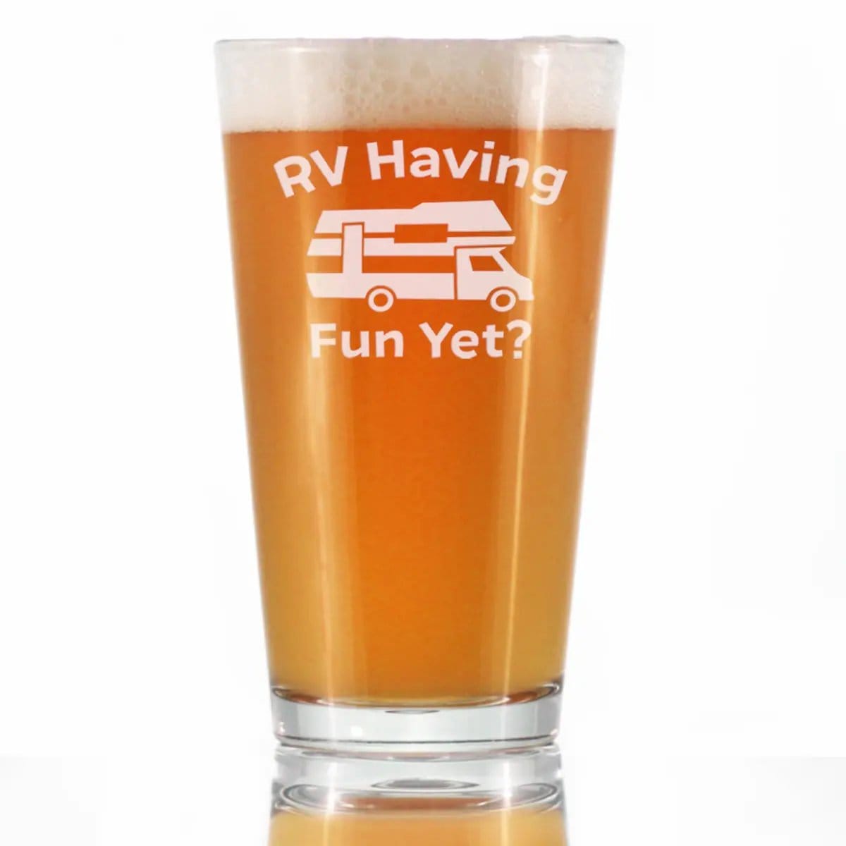 Etched Pint Glass | 16 oz Beer Glass | Dishwasher Safe | RV Having Fun Yet