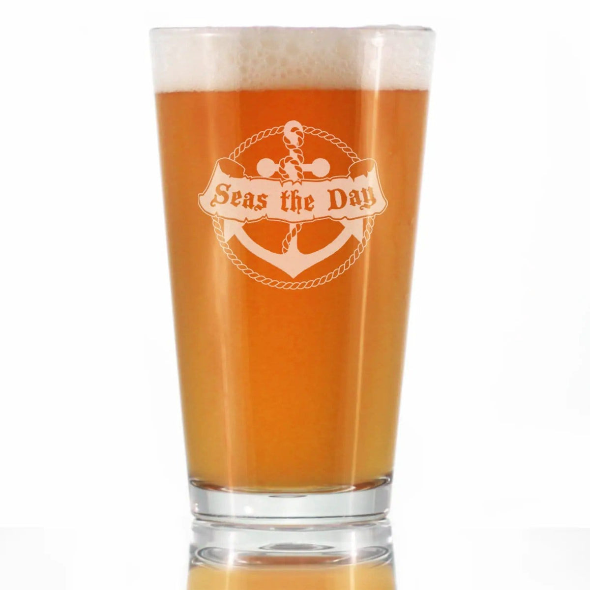 Etched Pint Glass | 16 oz Beer Glass | Dishwasher Safe | Seas the Day
