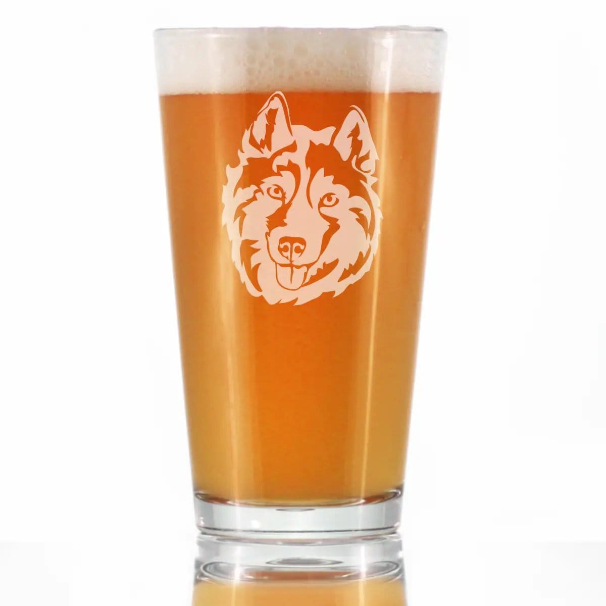 Etched Pint Glass | 16 oz Beer Glass | Dishwasher Safe | Siberian Husky Face