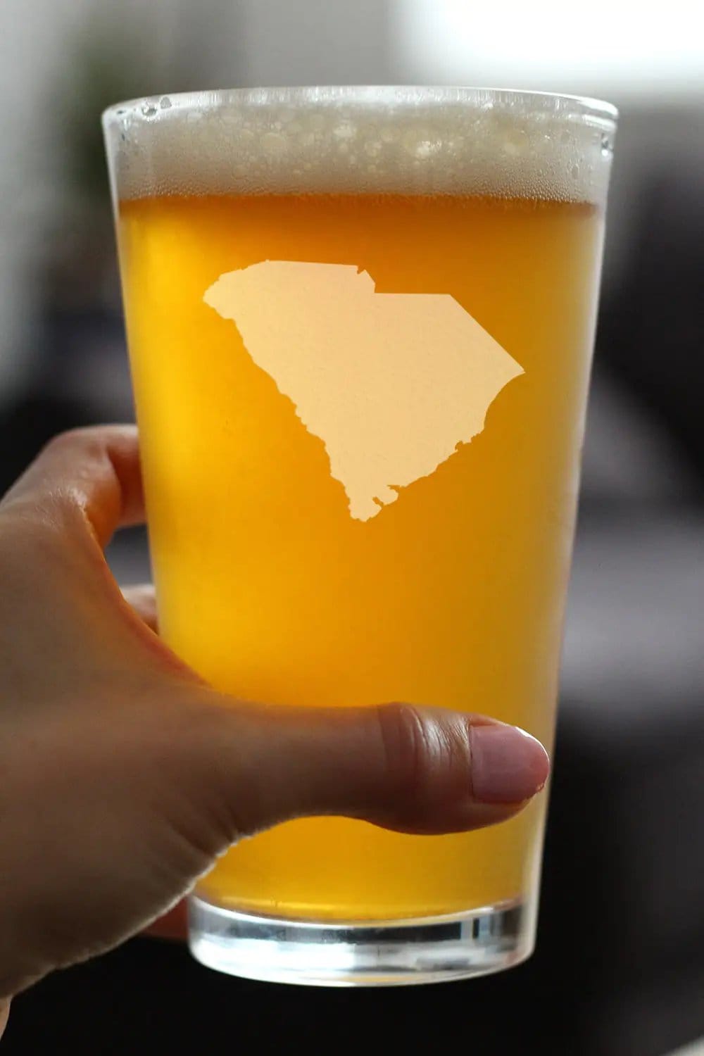 Etched Pint Glass | 16 oz Beer Glass | Dishwasher Safe | South Carolina State Outline