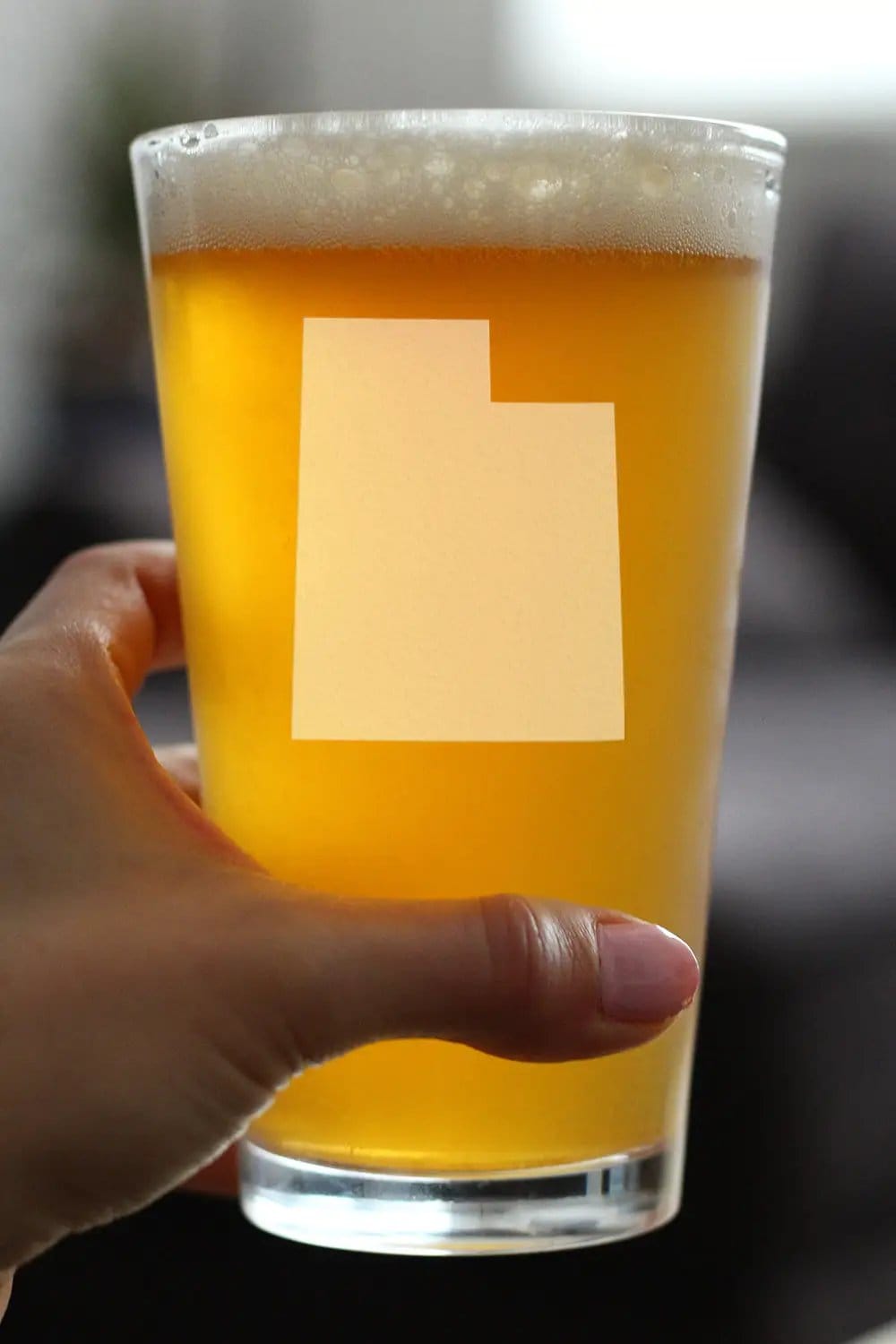 Etched Pint Glass | 16 oz Beer Glass | Dishwasher Safe | Utah State Outline