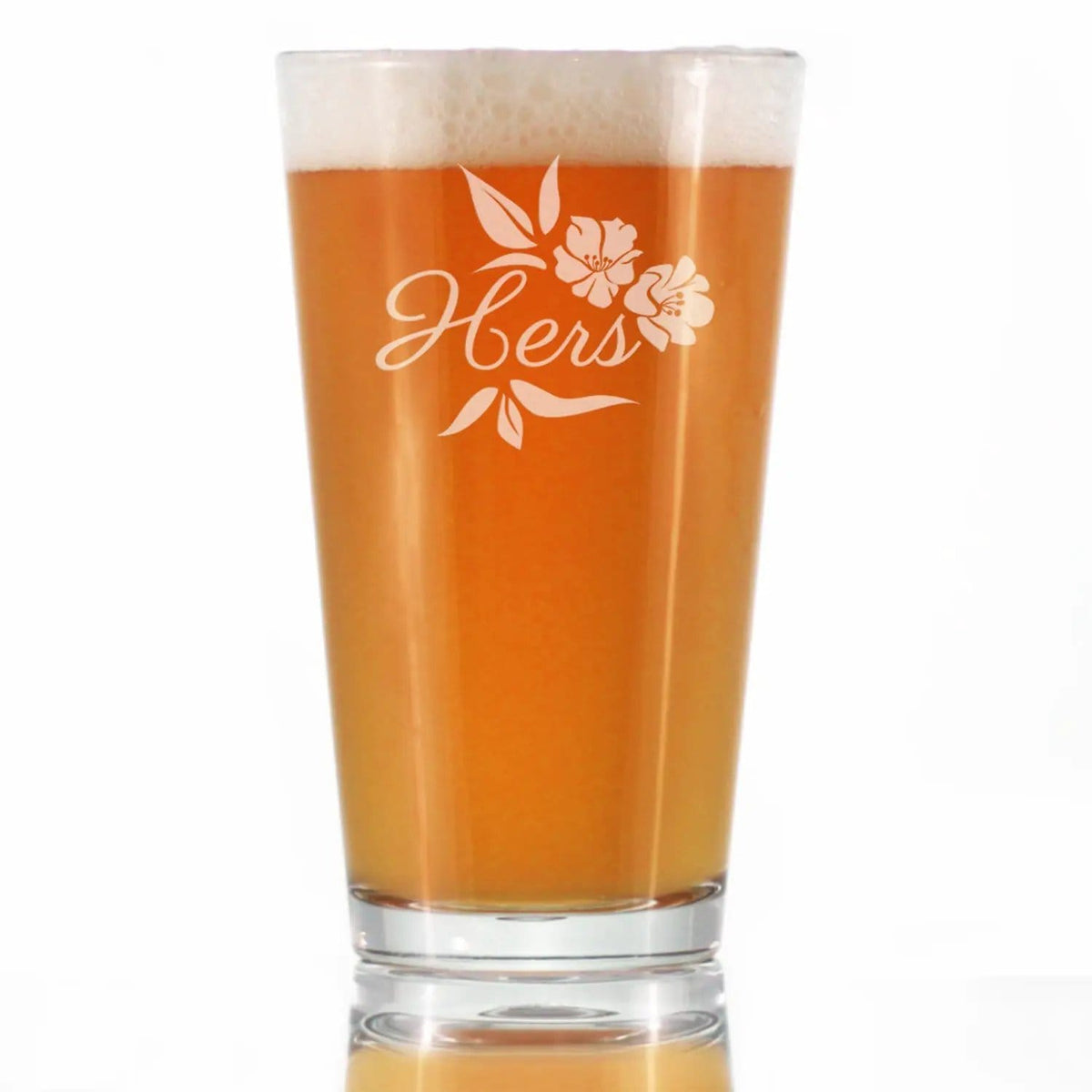 Etched Pint Glass | 16 oz Beer Glass | Dishwasher Safe | Hers