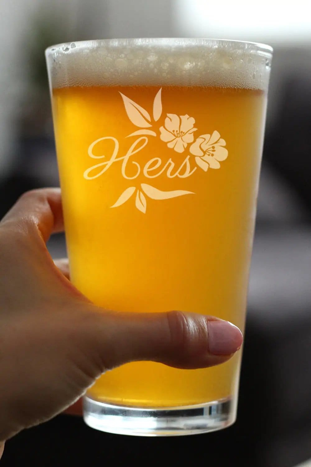 Etched Pint Glass | 16 oz Beer Glass | Dishwasher Safe | Hers