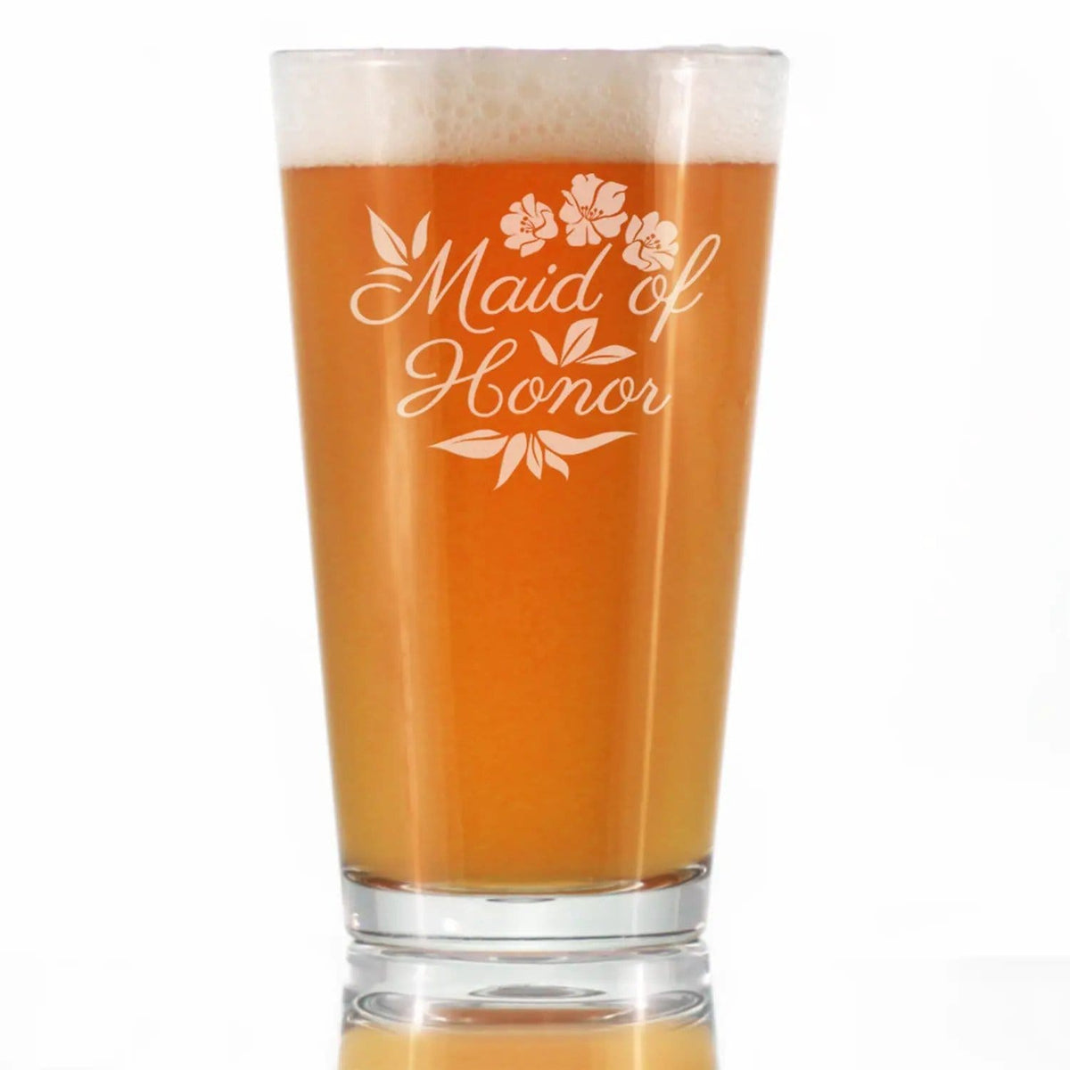 Etched Pint Glass | 16 oz Beer Glass | Dishwasher Safe | Maid of Honor
