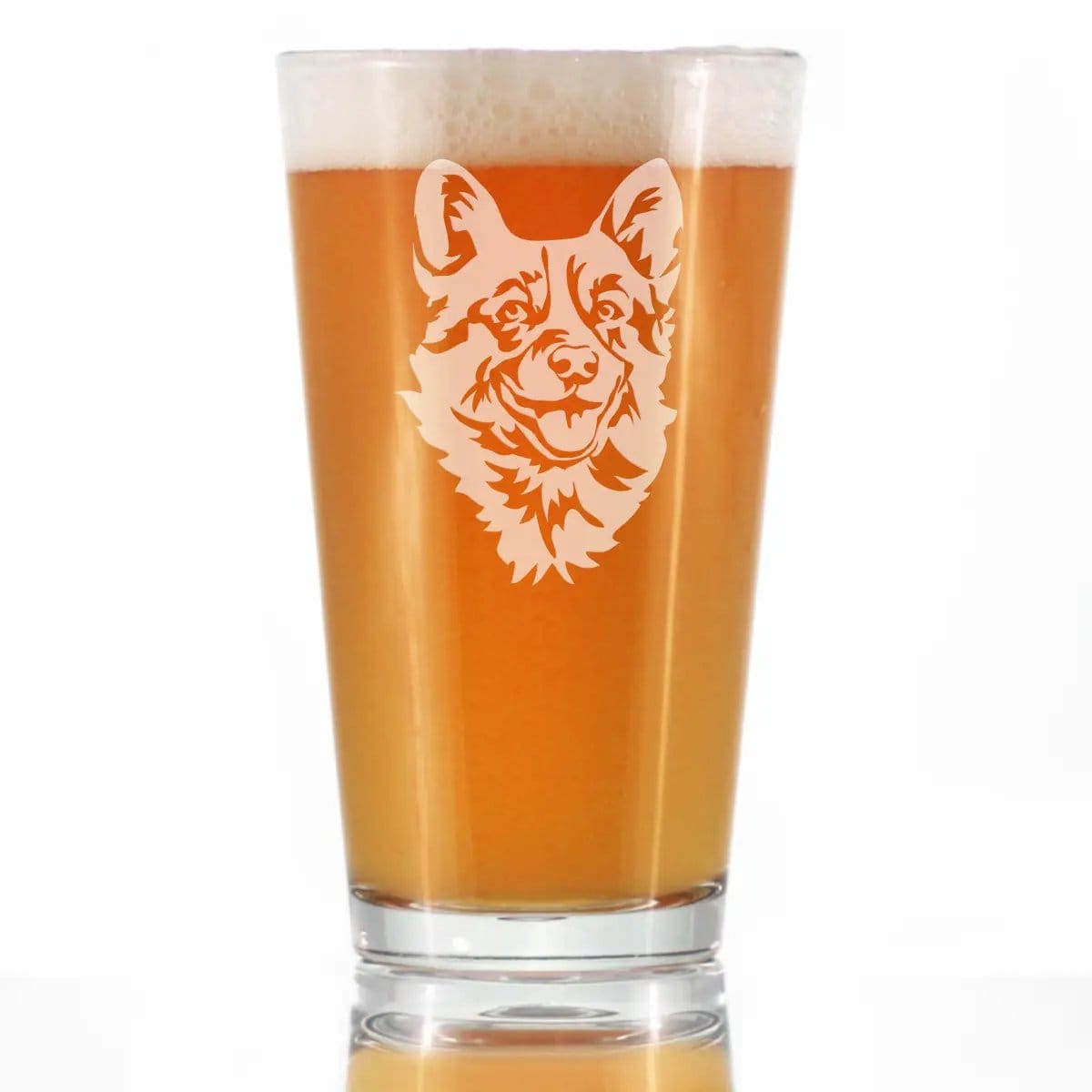 Etched Pint Glass | 16 oz Beer Glass | Dishwasher Safe | Corgi Face