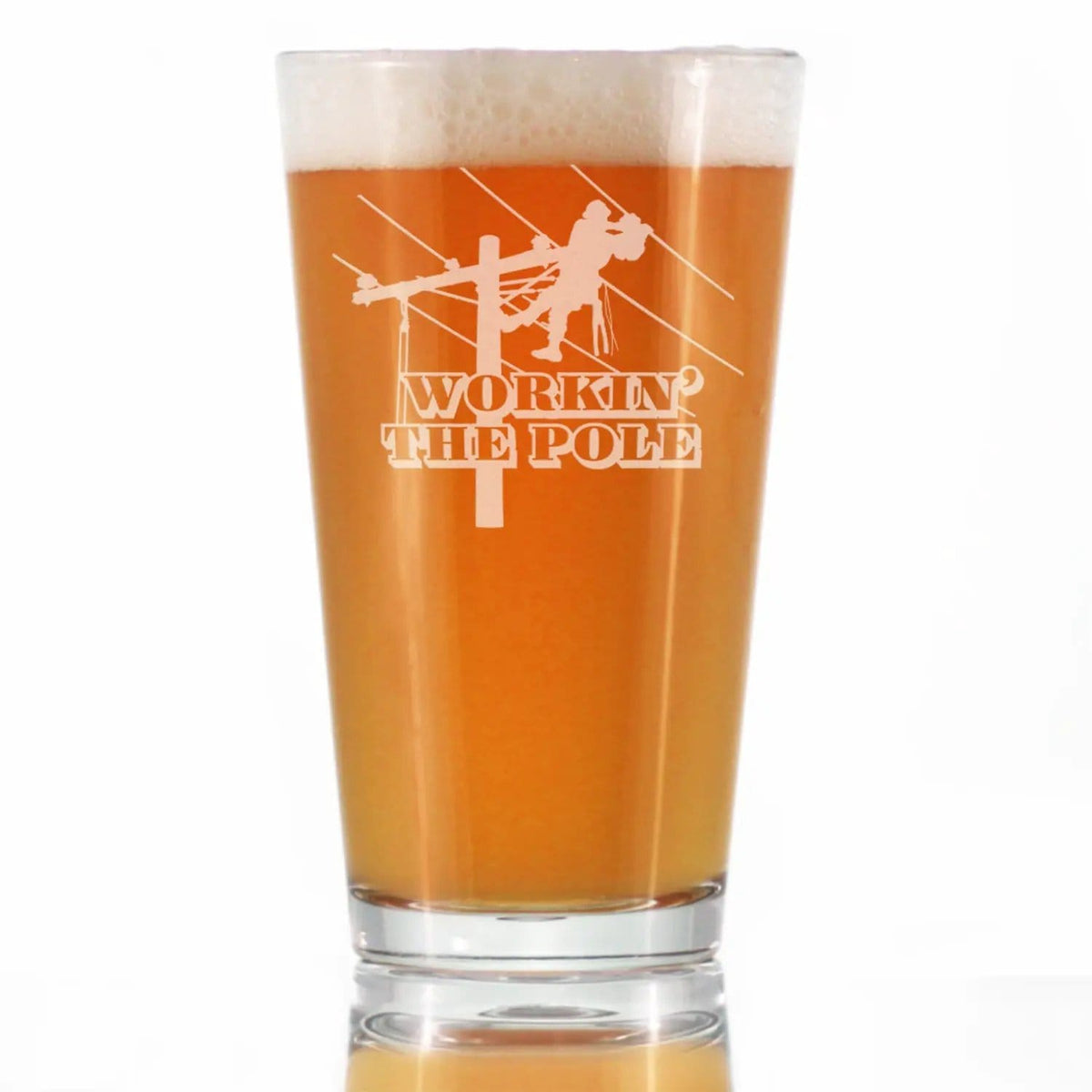 Etched Pint Glass | 16 oz Beer Glass | Dishwasher Safe | Workin' the Pole Engraved