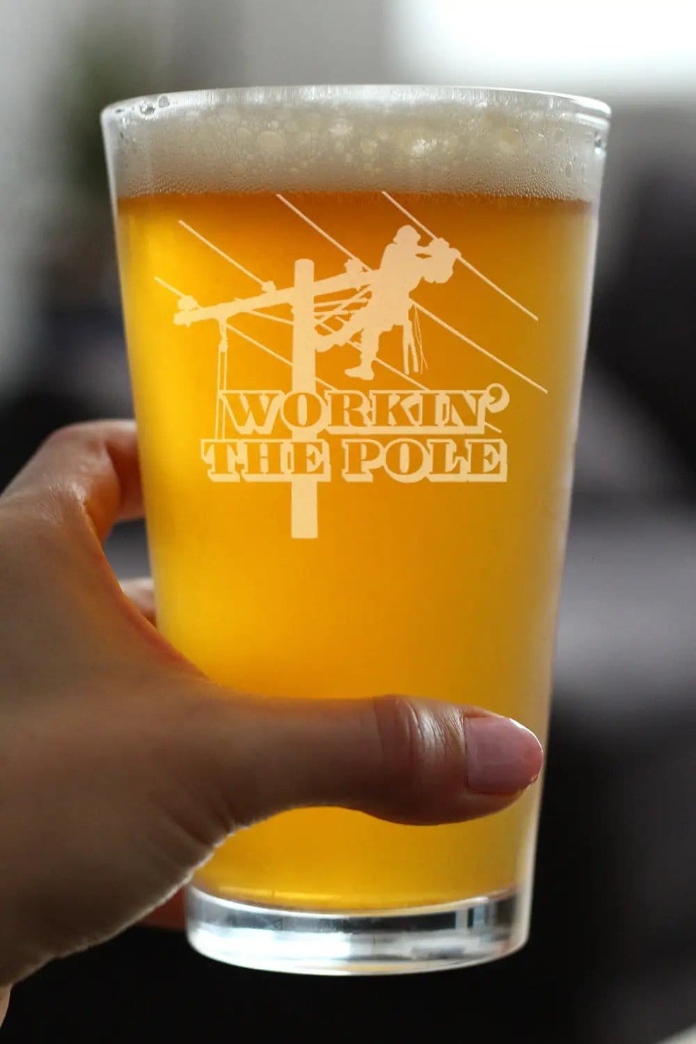 Etched Pint Glass | 16 oz Beer Glass | Dishwasher Safe | Workin' the Pole Engraved