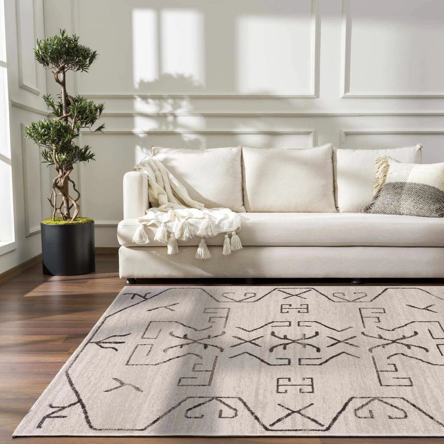 Azzan Cream & Charcoal Area Rug from PriceLows™