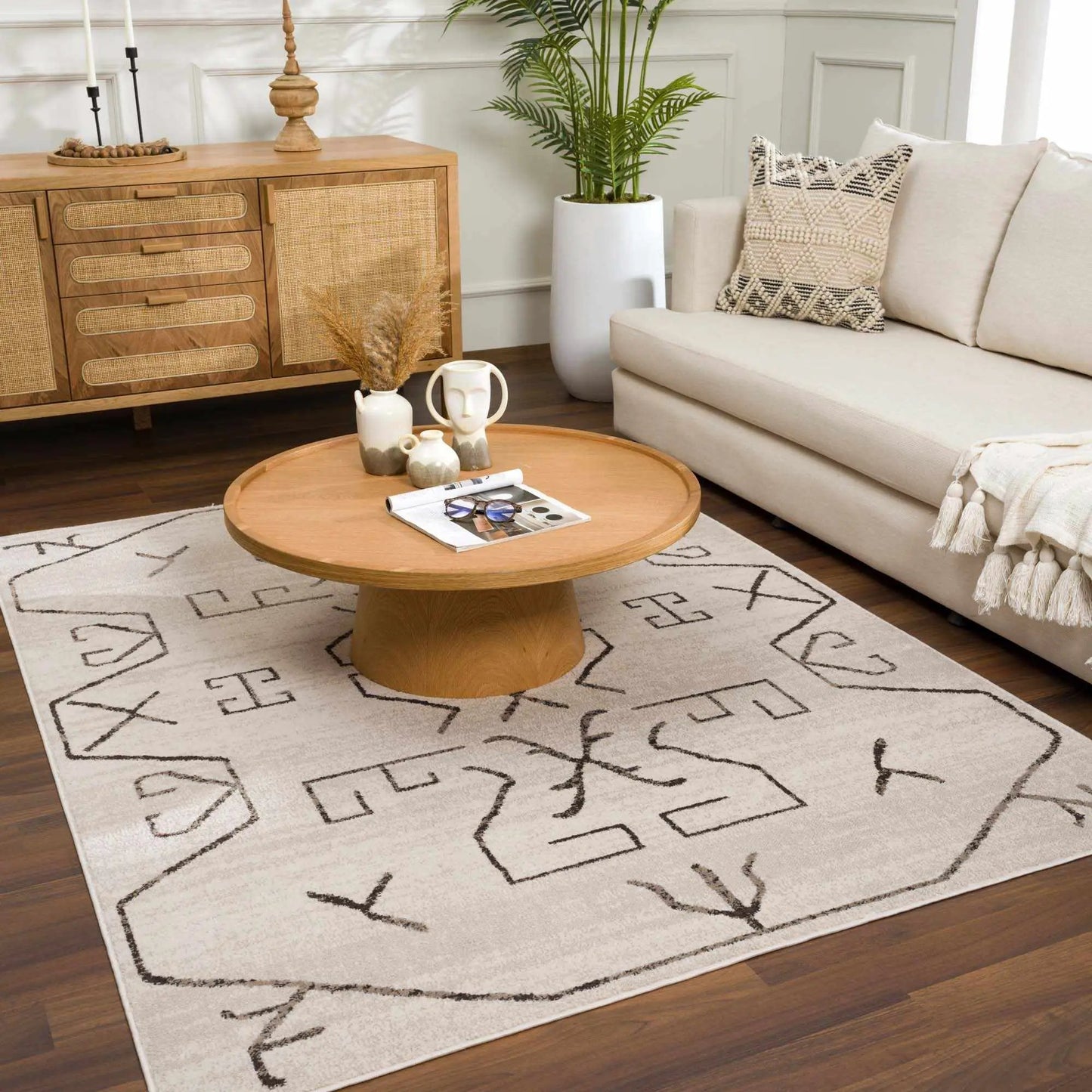Azzan Cream & Charcoal Area Rug from PriceLows™