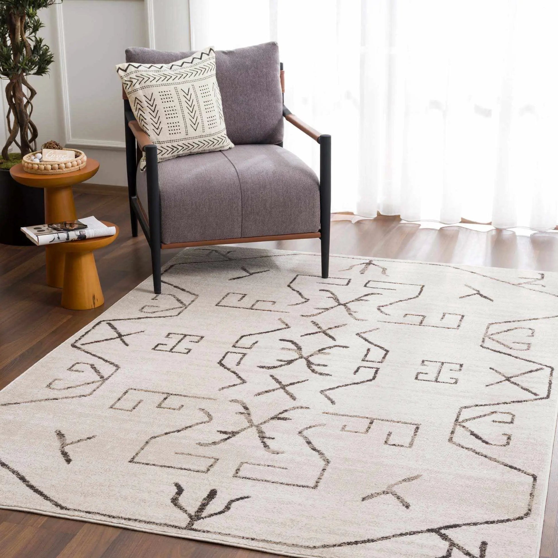 Azzan Cream & Charcoal Area Rug from PriceLows™