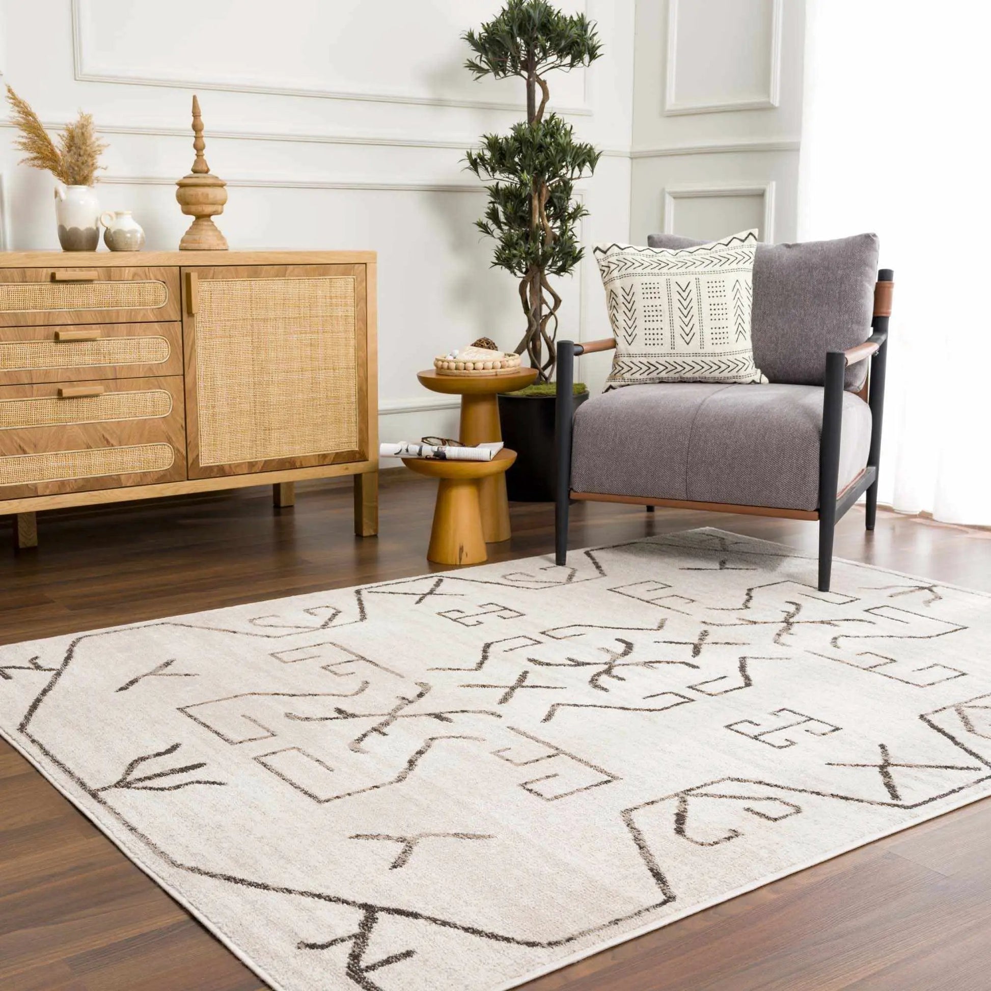 Azzan Cream & Charcoal Area Rug from PriceLows™