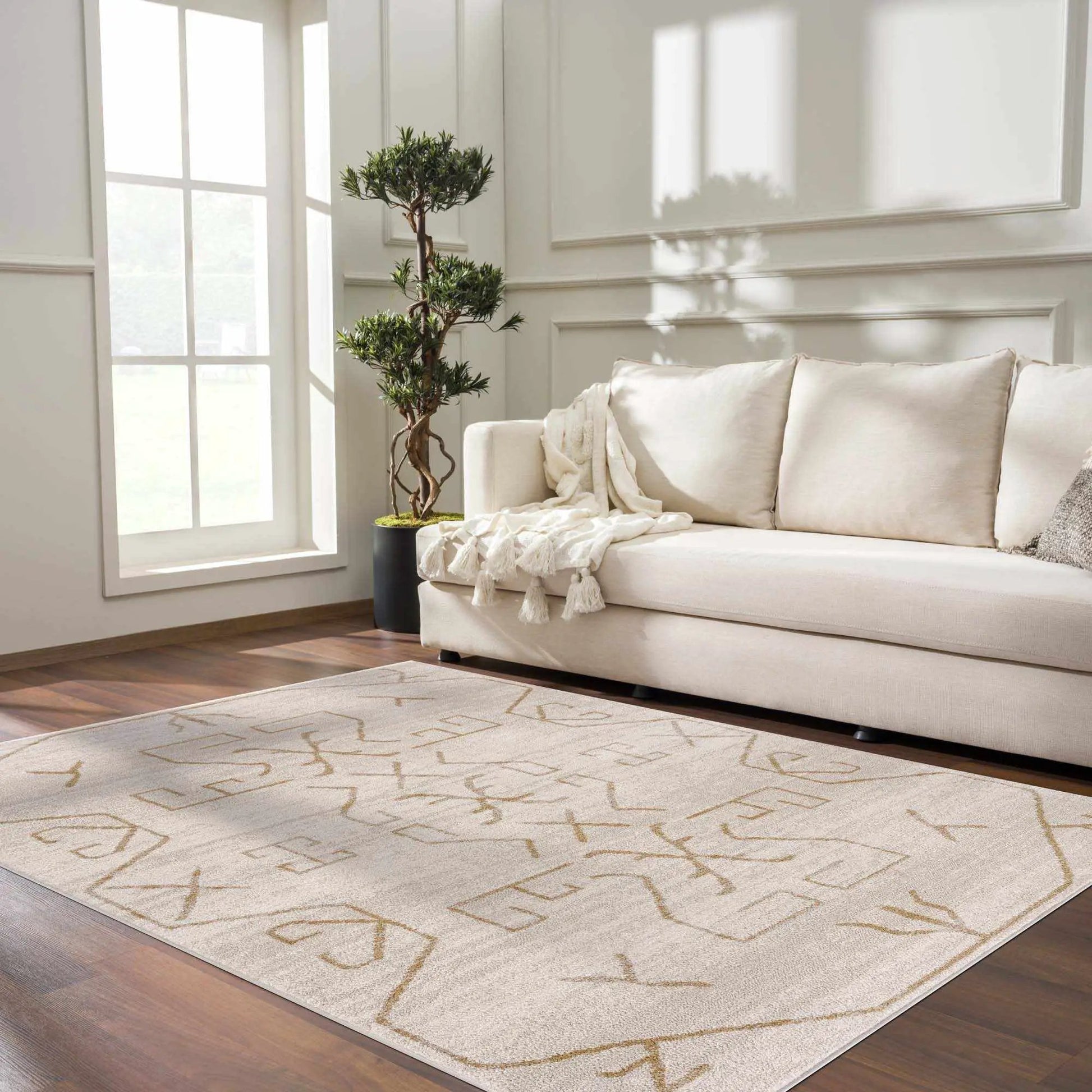 Azzan Cream & Gold Area Rug from PriceLows™