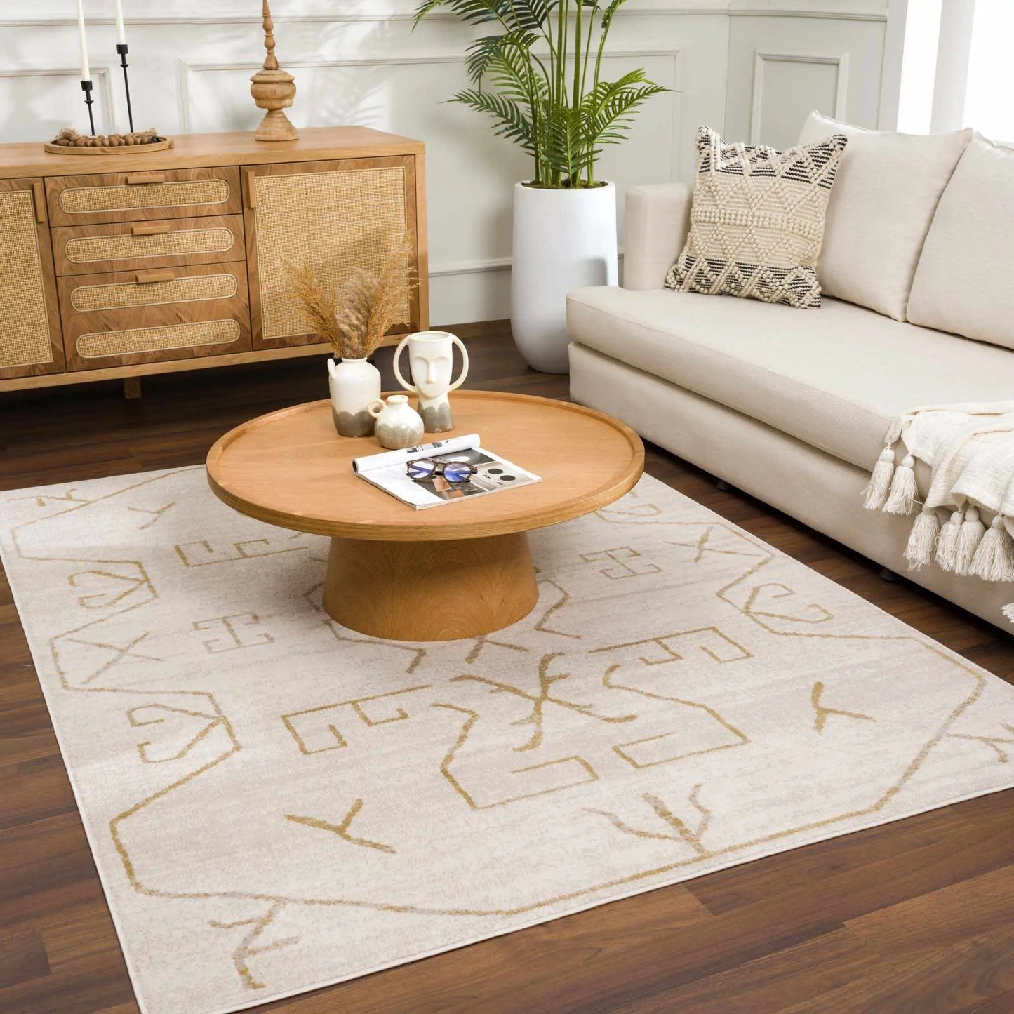 Azzan Cream & Gold Area Rug from PriceLows™