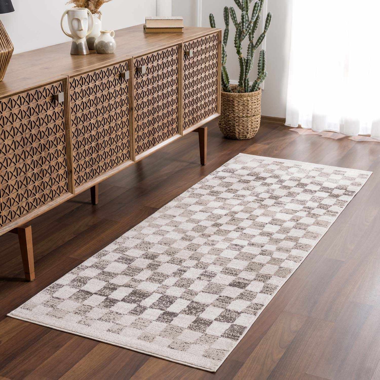 Benjy Beige Checkered Area Rug from PriceLows™
