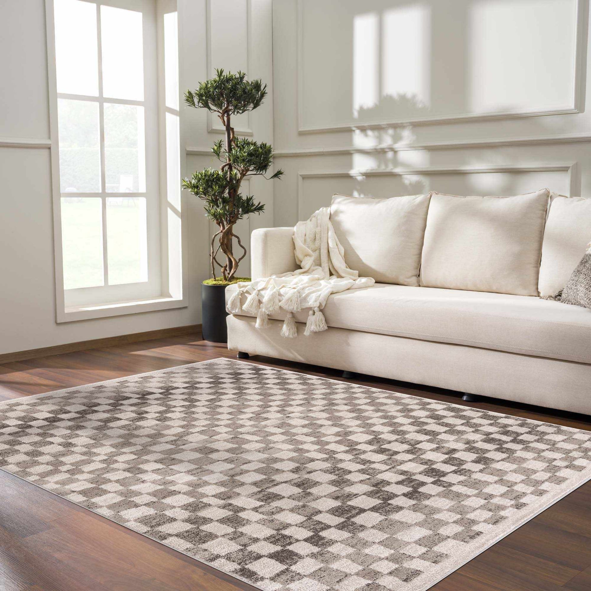 Benjy Beige Checkered Area Rug from PriceLows™