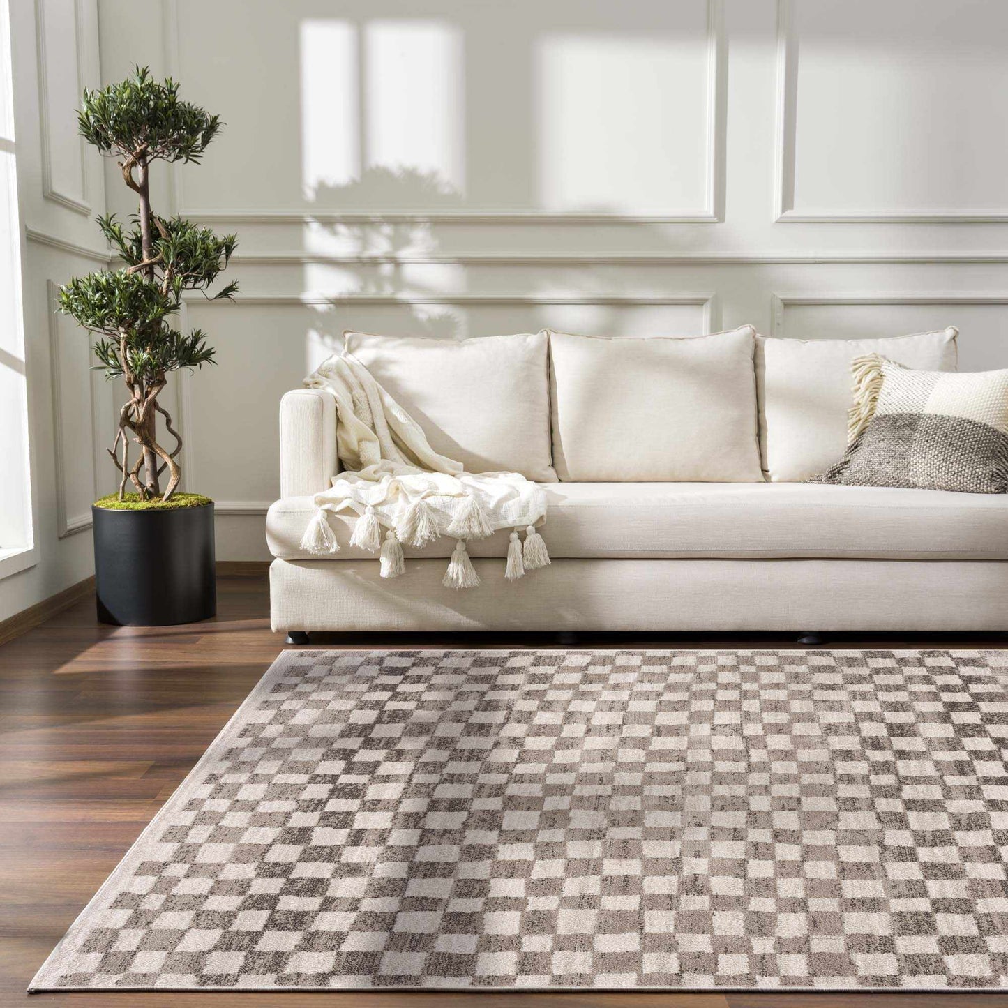 Benjy Beige Checkered Area Rug from PriceLows™