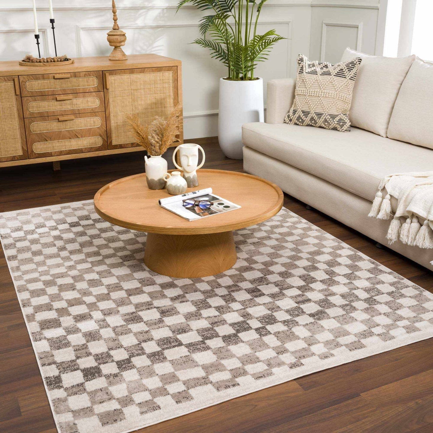 Benjy Beige Checkered Area Rug from PriceLows™