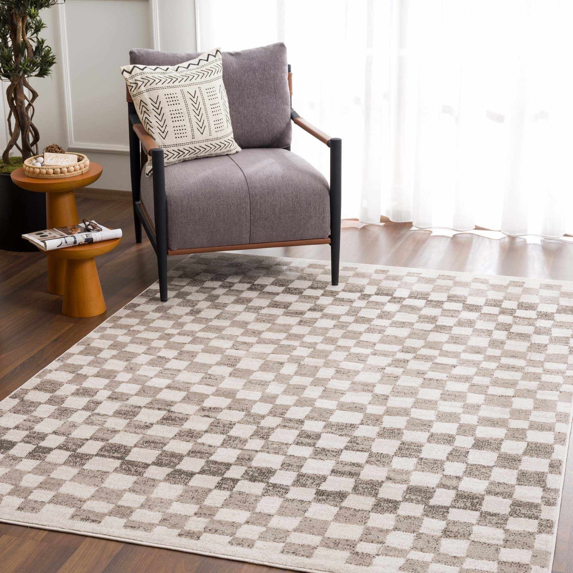 Benjy Beige Checkered Area Rug from PriceLows™