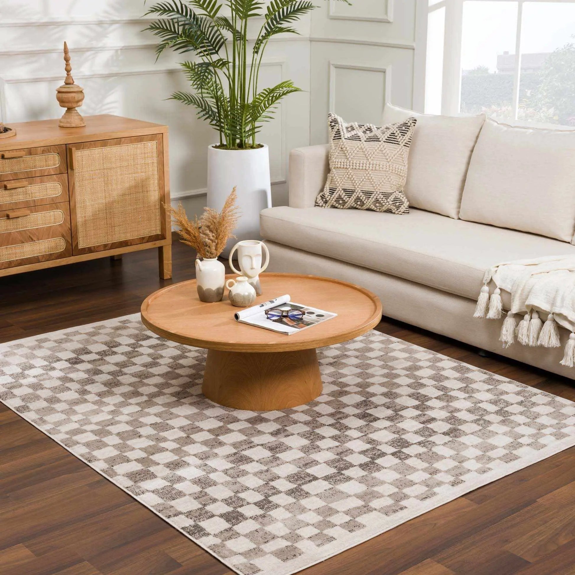 Benjy Beige Checkered Area Rug from PriceLows™