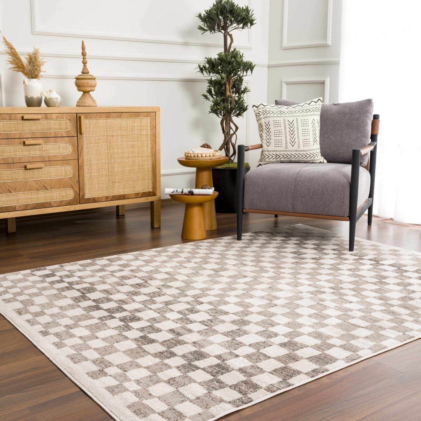 Benjy Beige Checkered Area Rug from PriceLows™