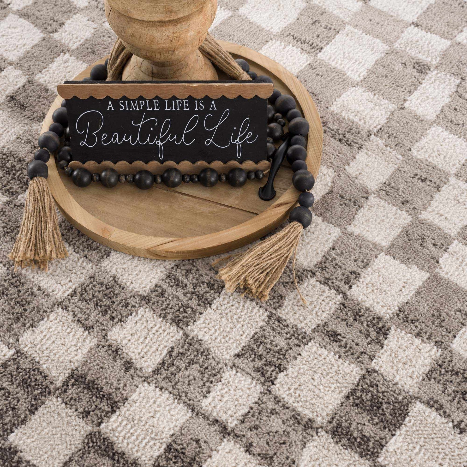 Benjy Beige Checkered Area Rug from PriceLows™