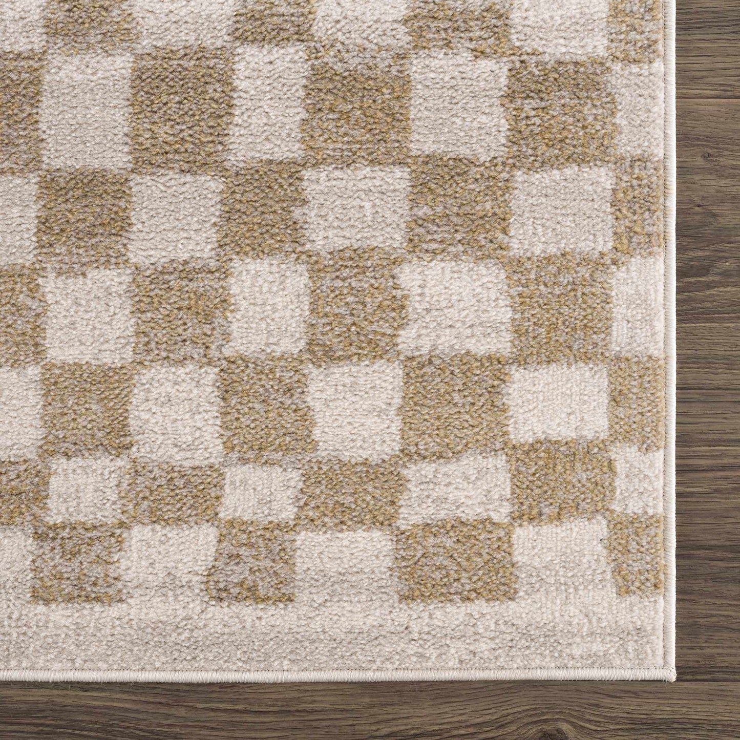 Benjy Cream & Gold Checkered Area Rug from PriceLows™