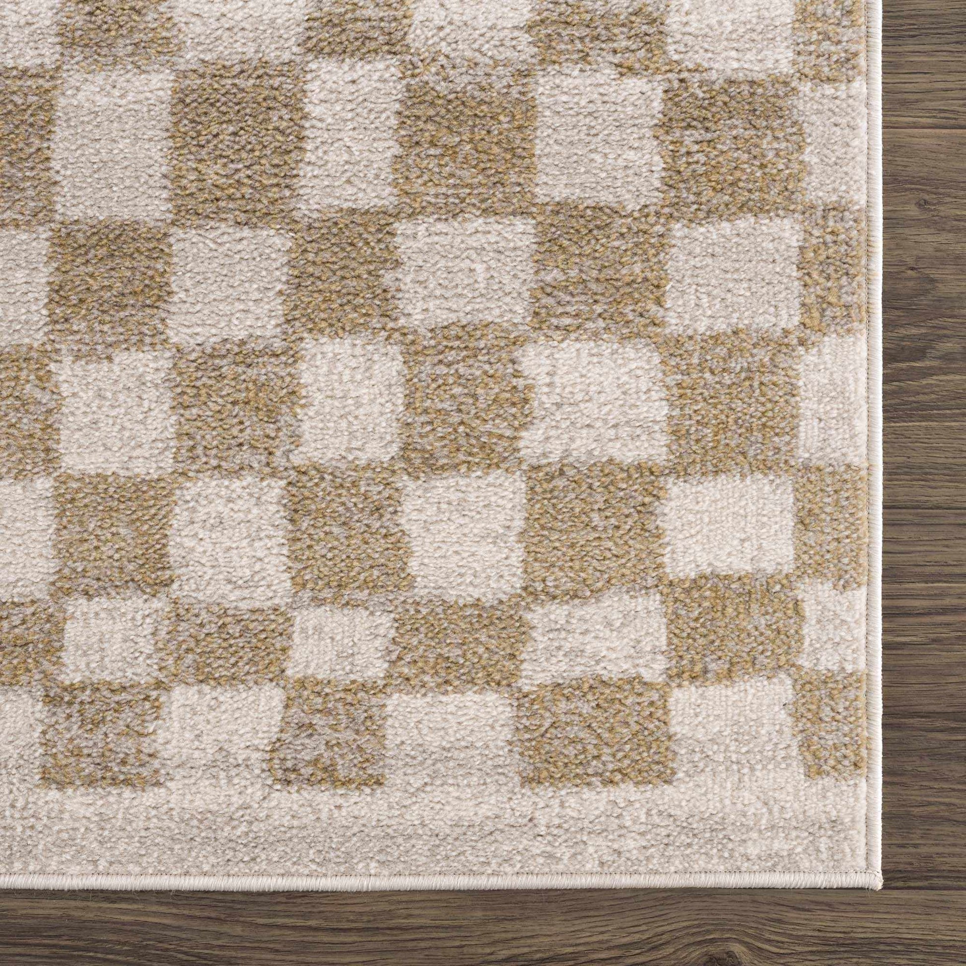Benjy Cream & Gold Checkered Area Rug from PriceLows™