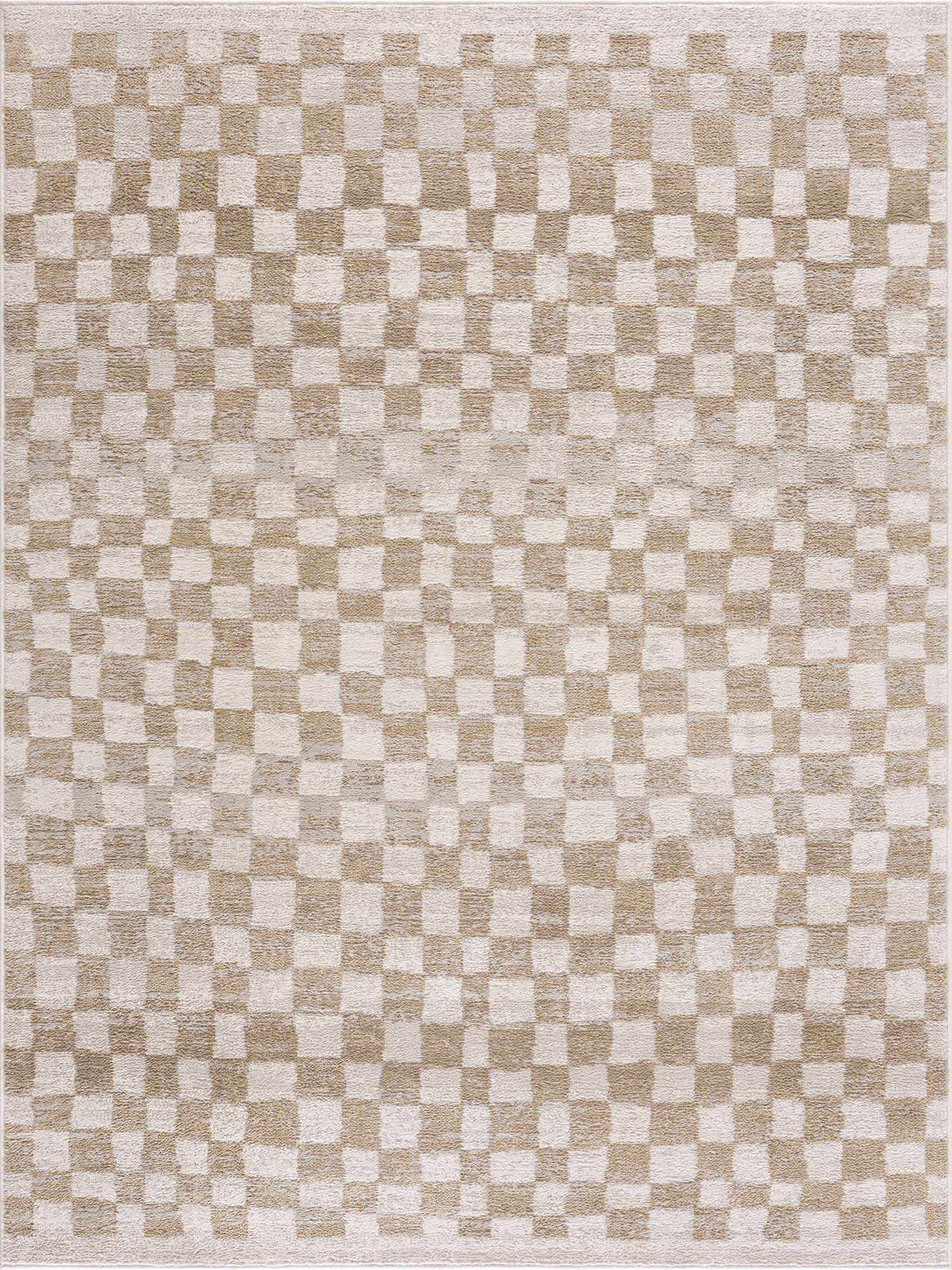 Benjy Cream & Gold Checkered Area Rug from PriceLows™