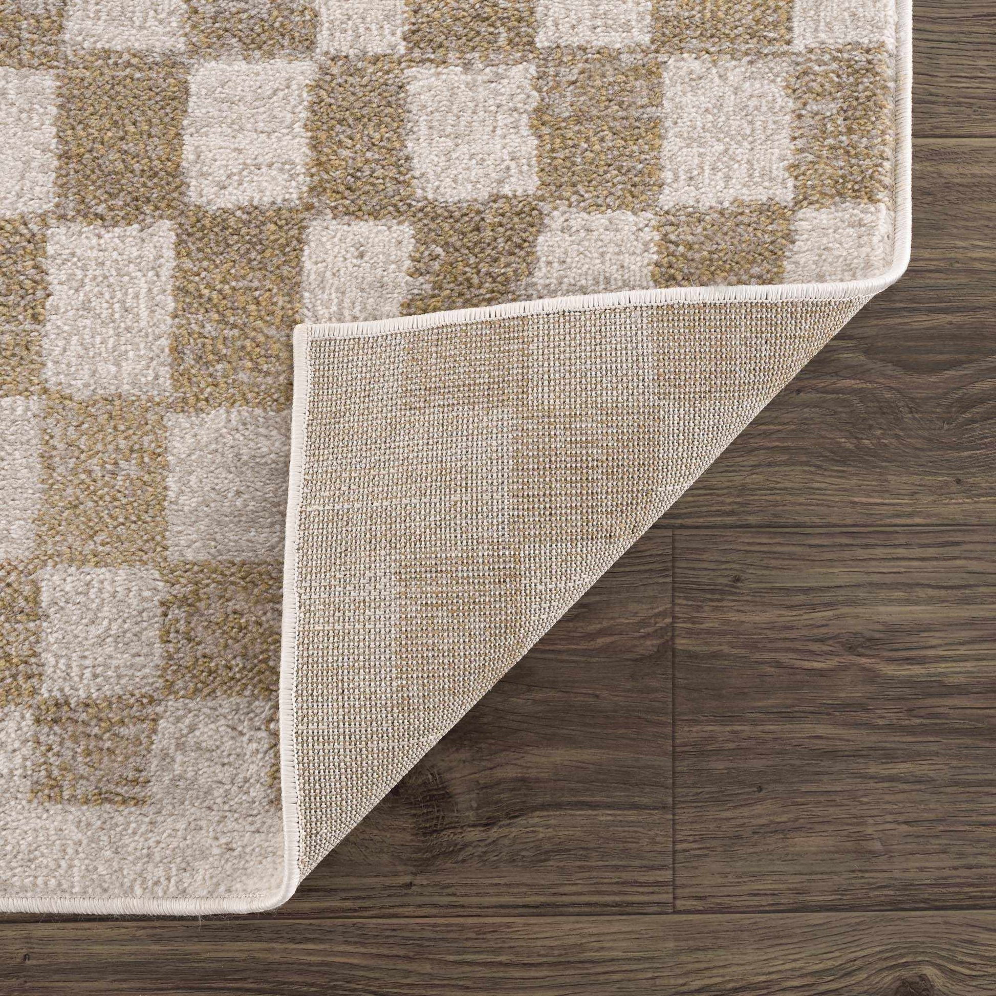 Benjy Cream & Gold Checkered Area Rug from PriceLows™