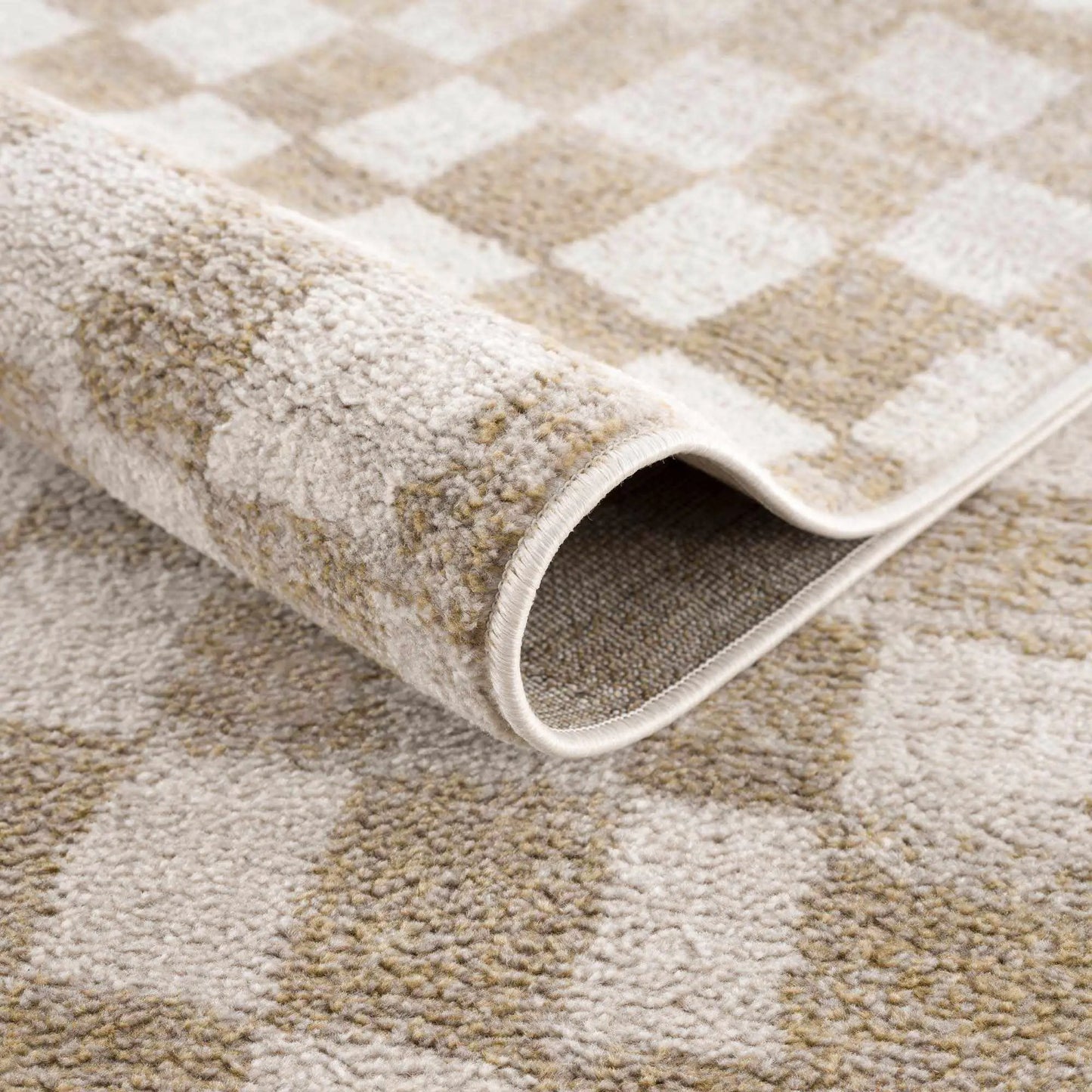 Benjy Cream & Gold Checkered Area Rug from PriceLows™