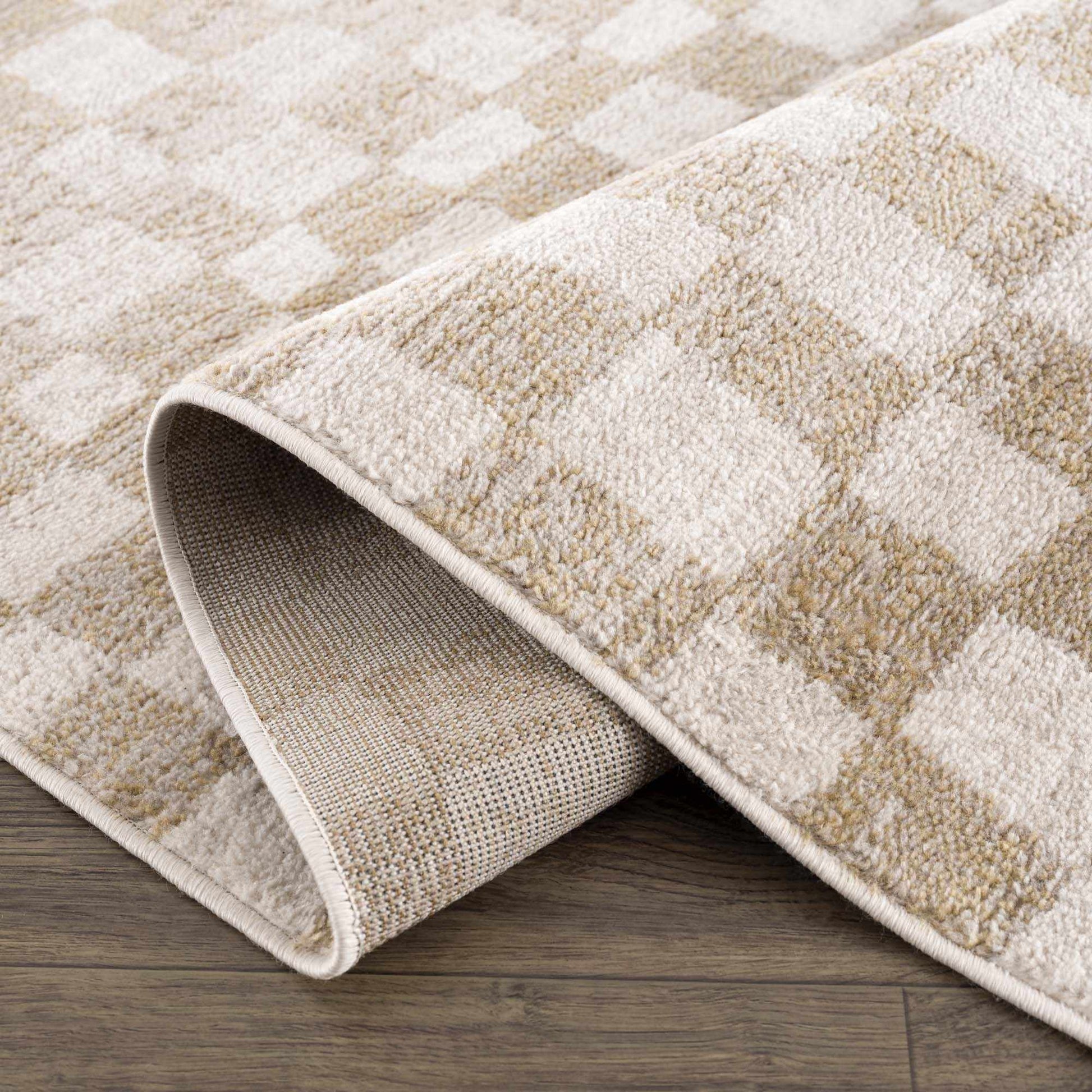 Benjy Cream & Gold Checkered Area Rug from PriceLows™