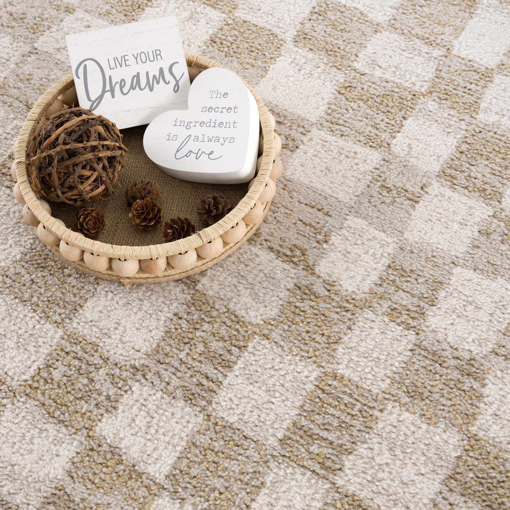 Benjy Cream & Gold Checkered Area Rug from PriceLows™