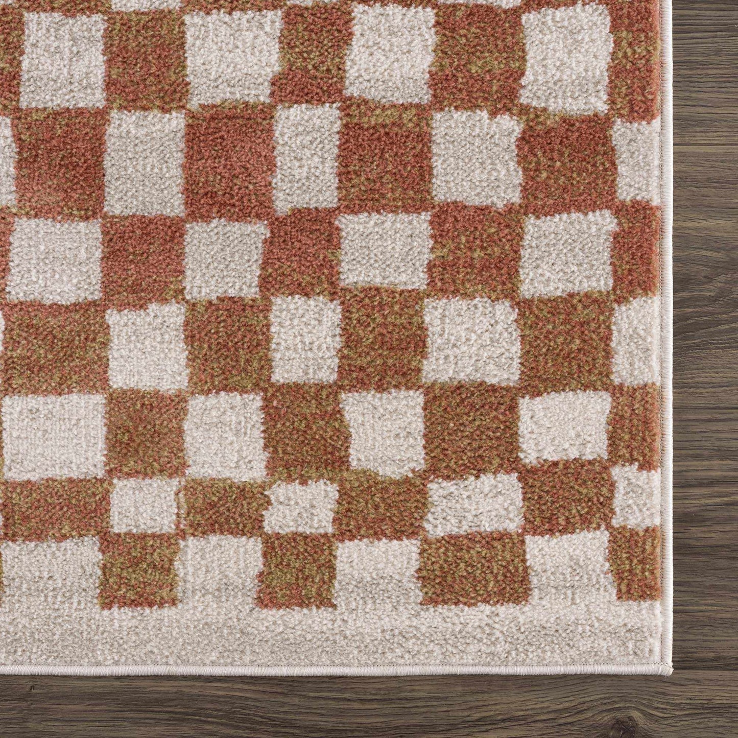 Benjy Cream & Salmon Checkered Area Rug from PriceLows™