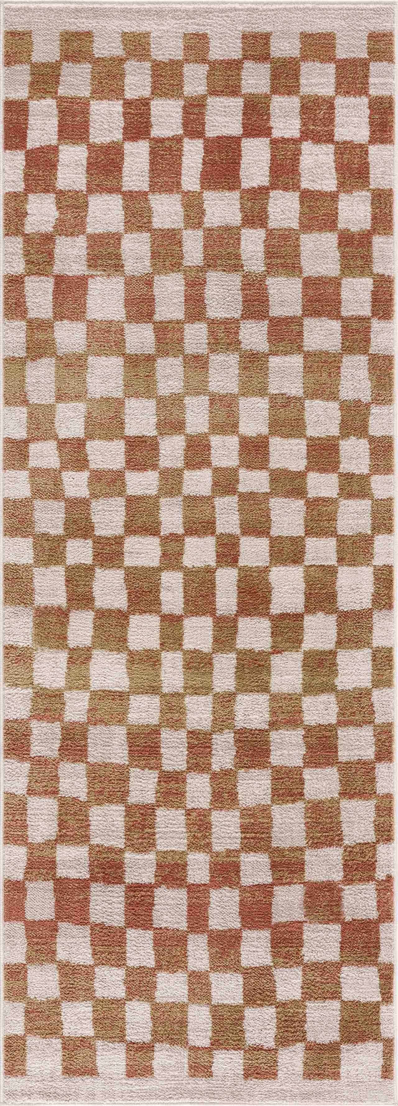 Benjy Cream & Salmon Checkered Area Rug from PriceLows™