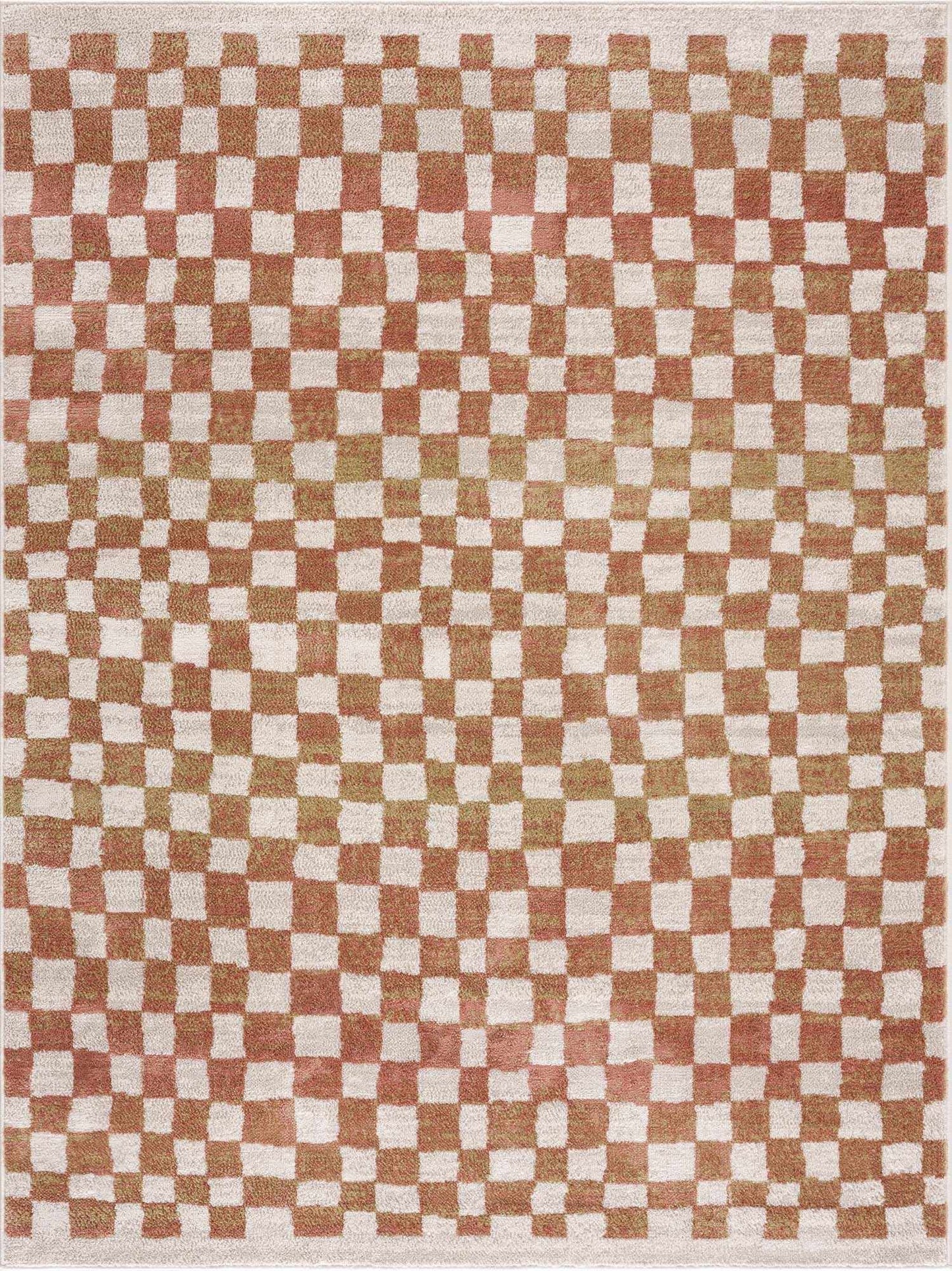 Benjy Cream & Salmon Checkered Area Rug from PriceLows™