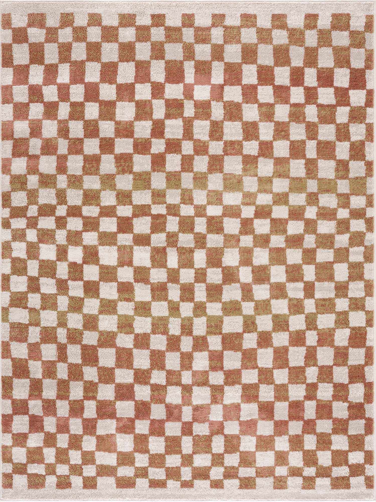 Benjy Cream & Salmon Checkered Area Rug from PriceLows™