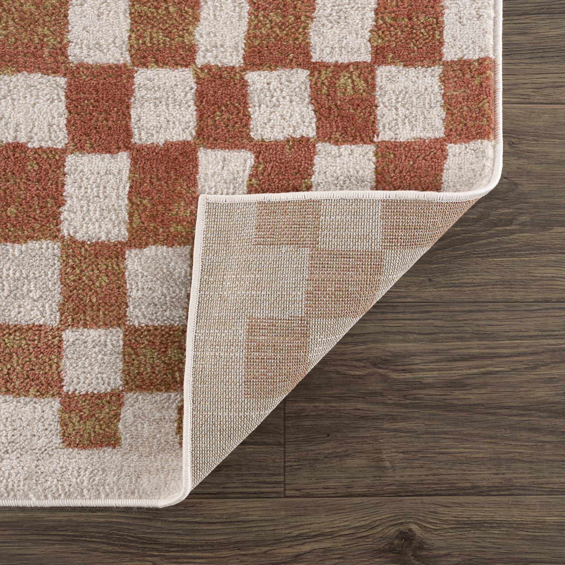 Benjy Cream & Salmon Checkered Area Rug from PriceLows™