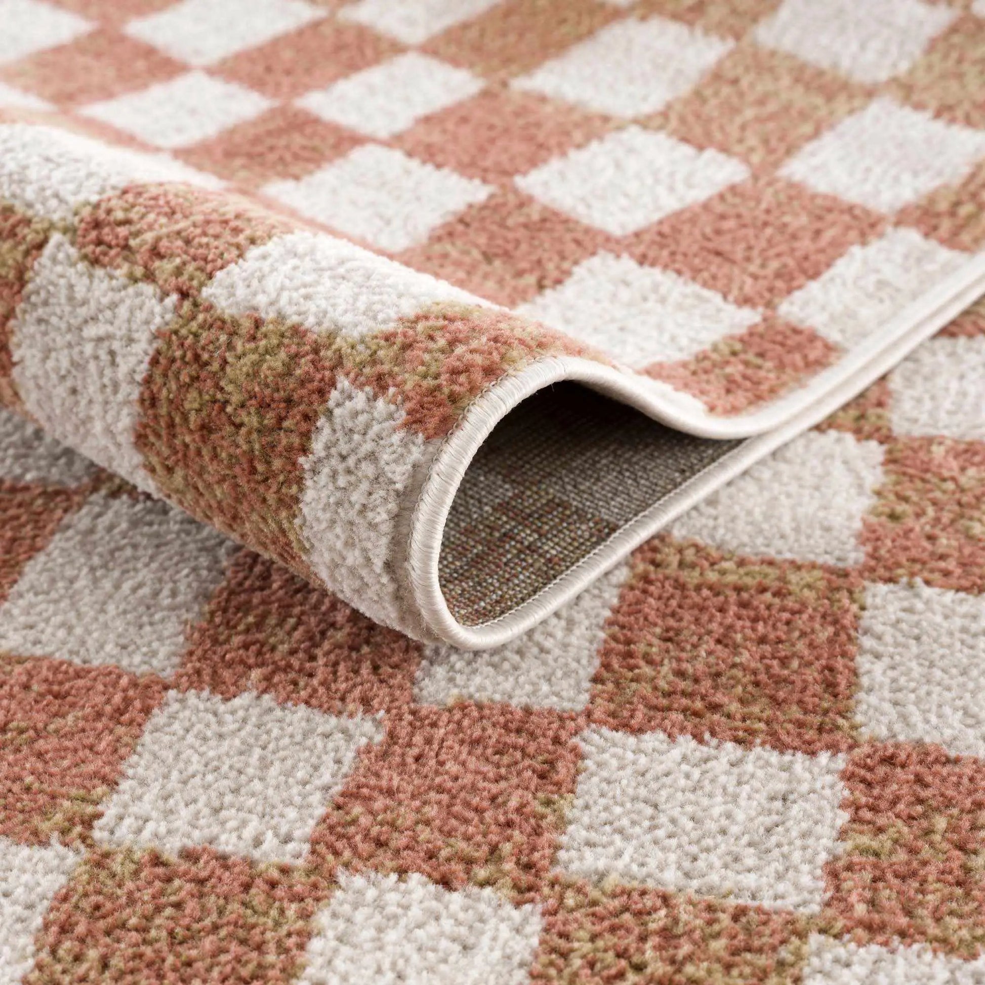 Benjy Cream & Salmon Checkered Area Rug from PriceLows™