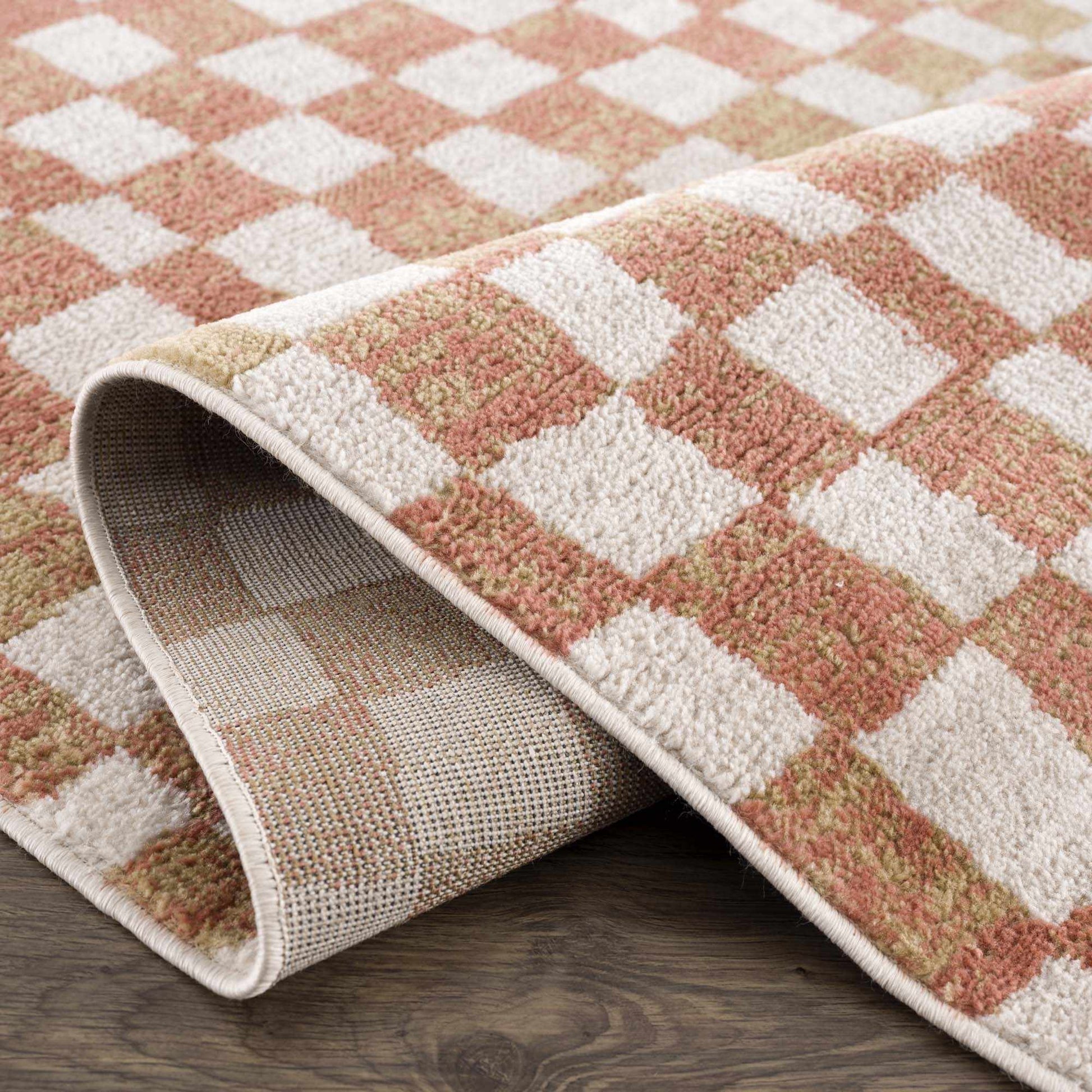 Benjy Cream & Salmon Checkered Area Rug from PriceLows™
