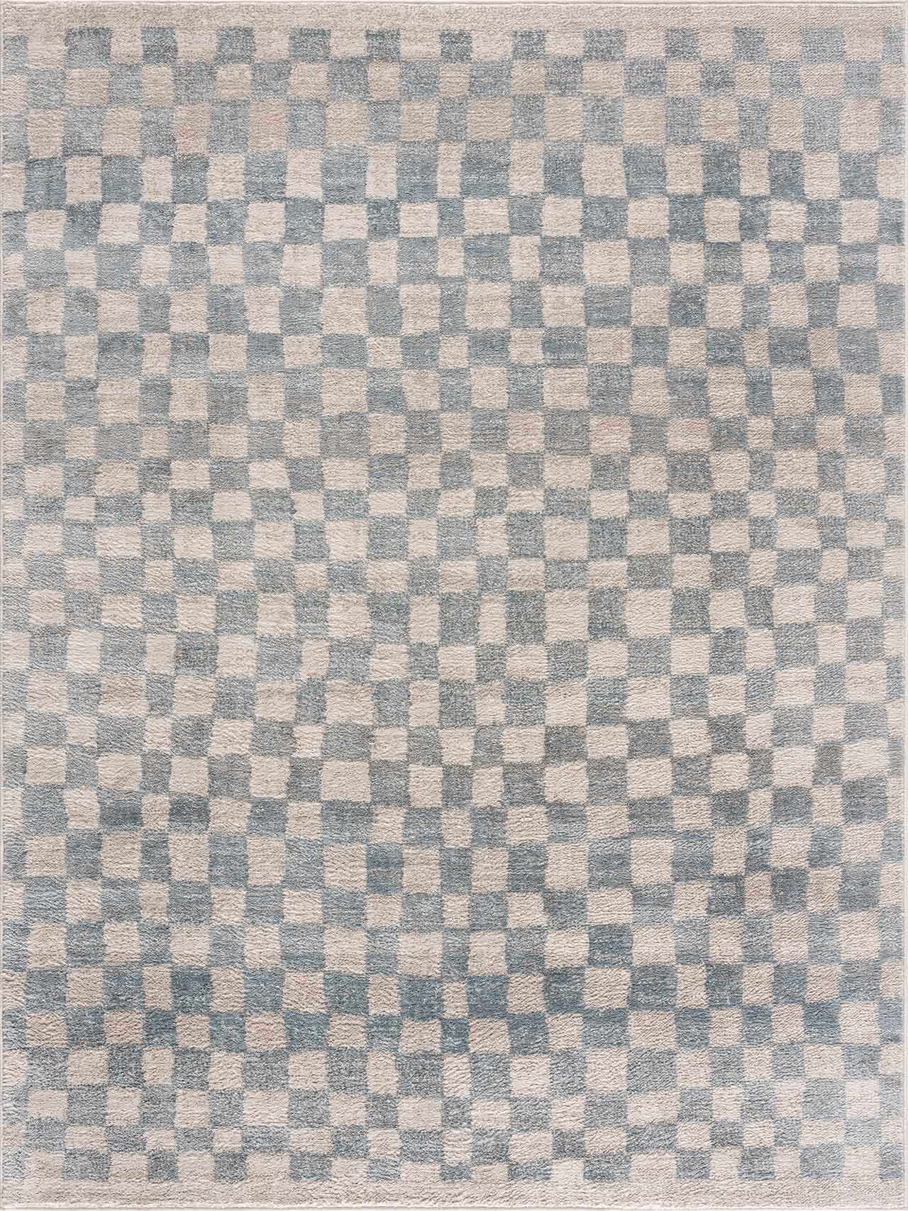 Benjy Cream & Light Blue Checkered Area Rug from PriceLows™