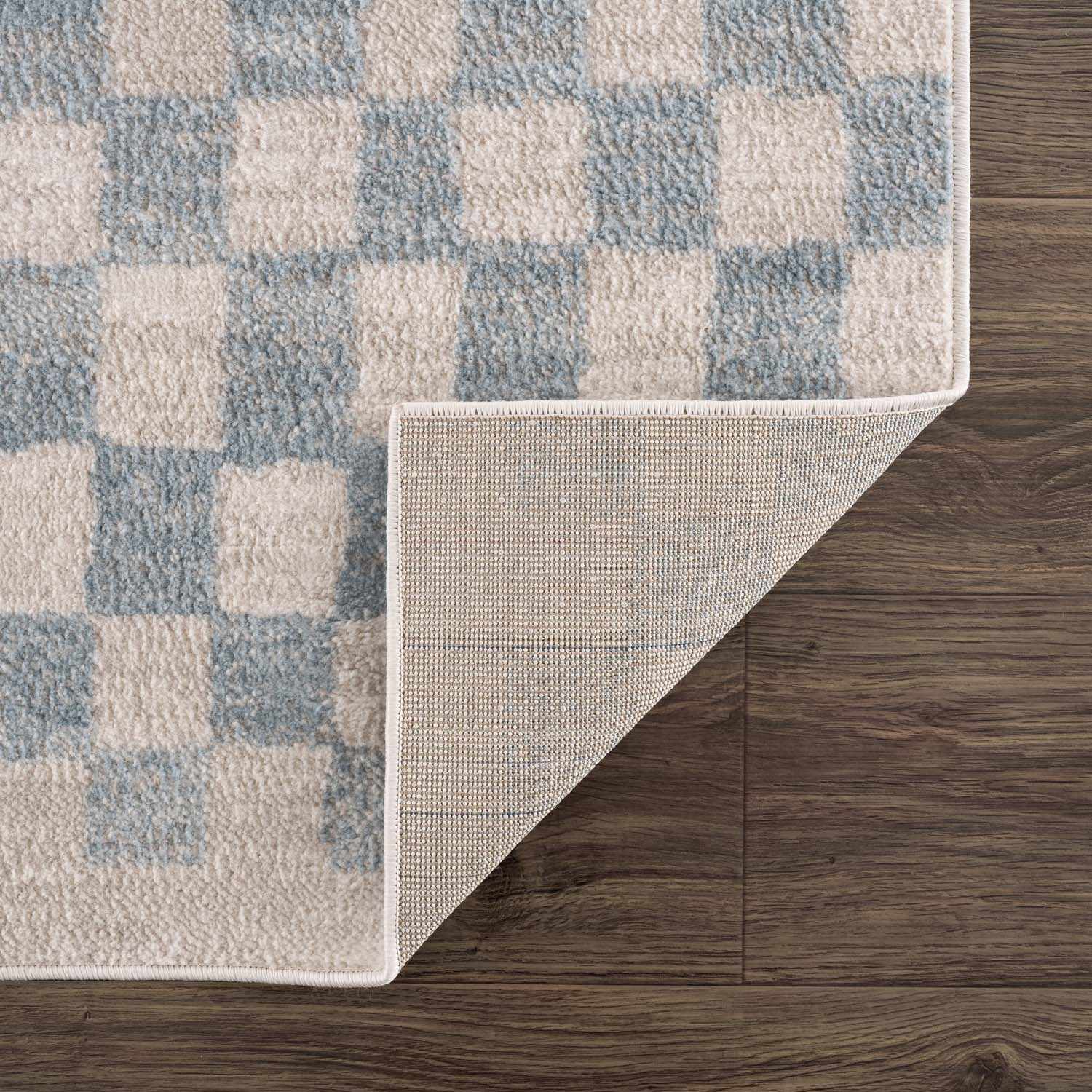 Benjy Cream & Light Blue Checkered Area Rug from PriceLows™
