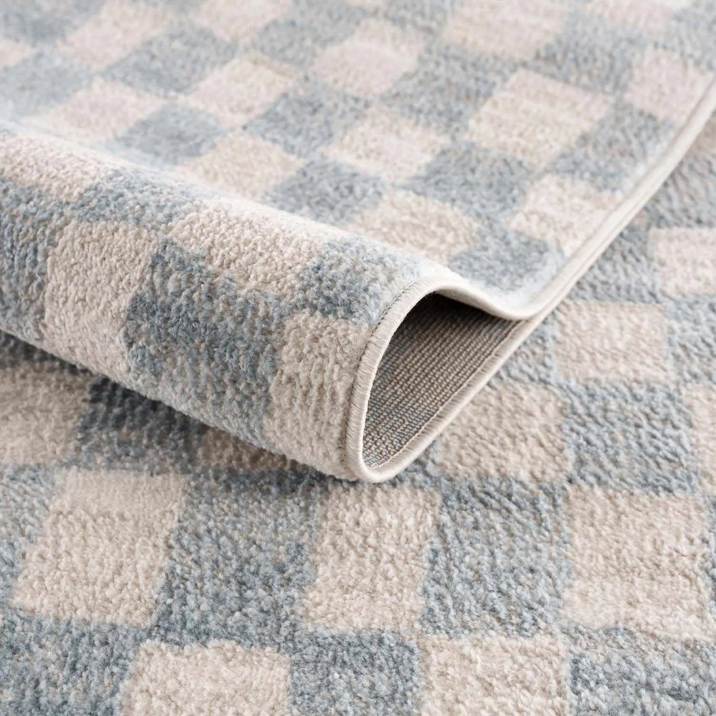 Benjy Cream & Light Blue Checkered Area Rug from PriceLows™