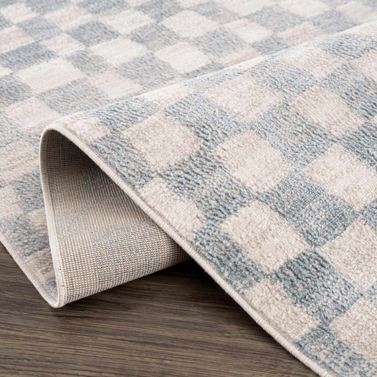 Benjy Cream & Light Blue Checkered Area Rug from PriceLows™
