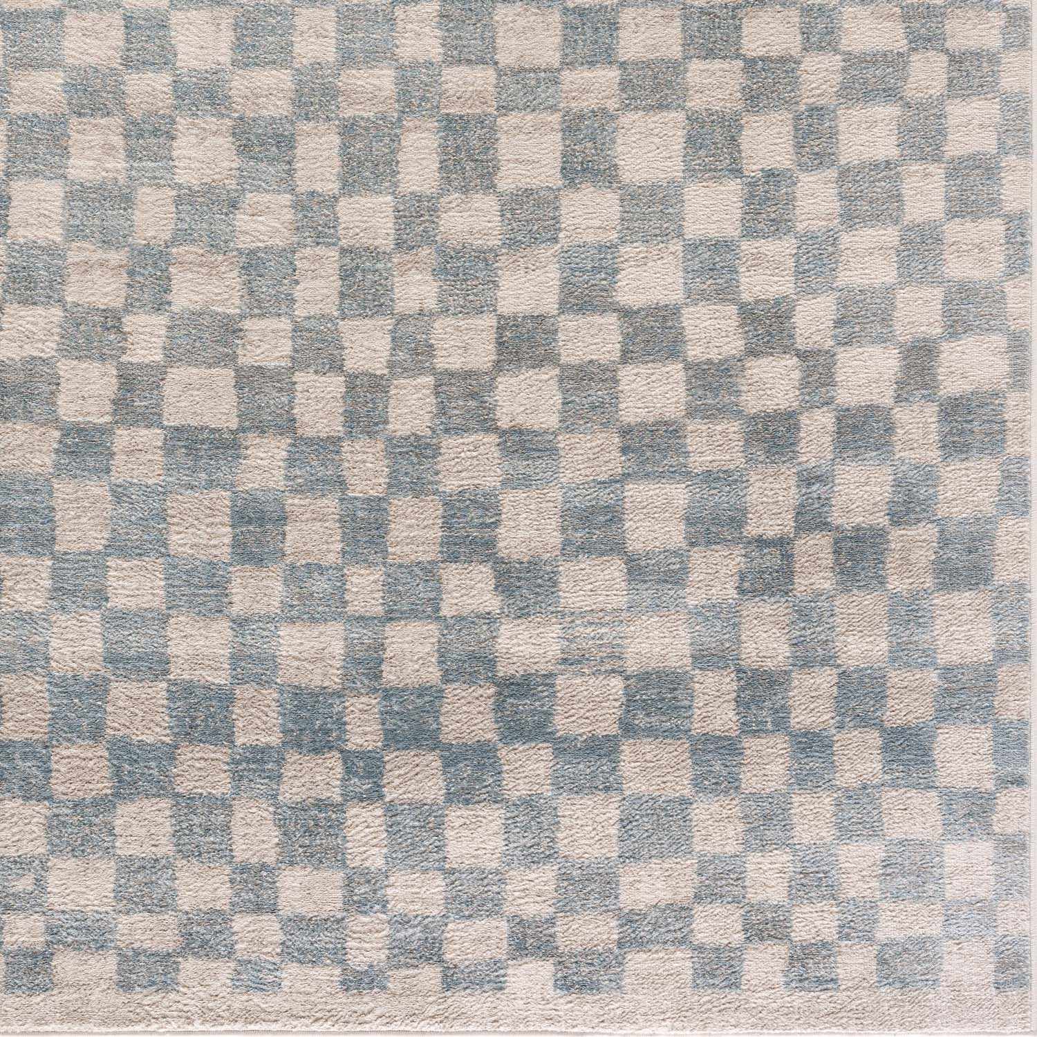 Benjy Cream & Light Blue Checkered Area Rug from PriceLows™