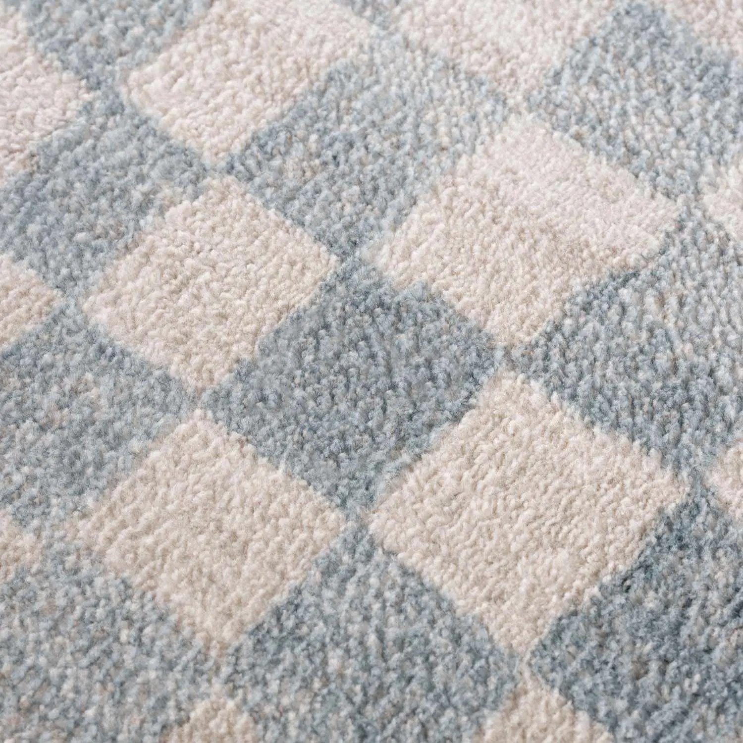 Benjy Cream & Light Blue Checkered Area Rug from PriceLows™
