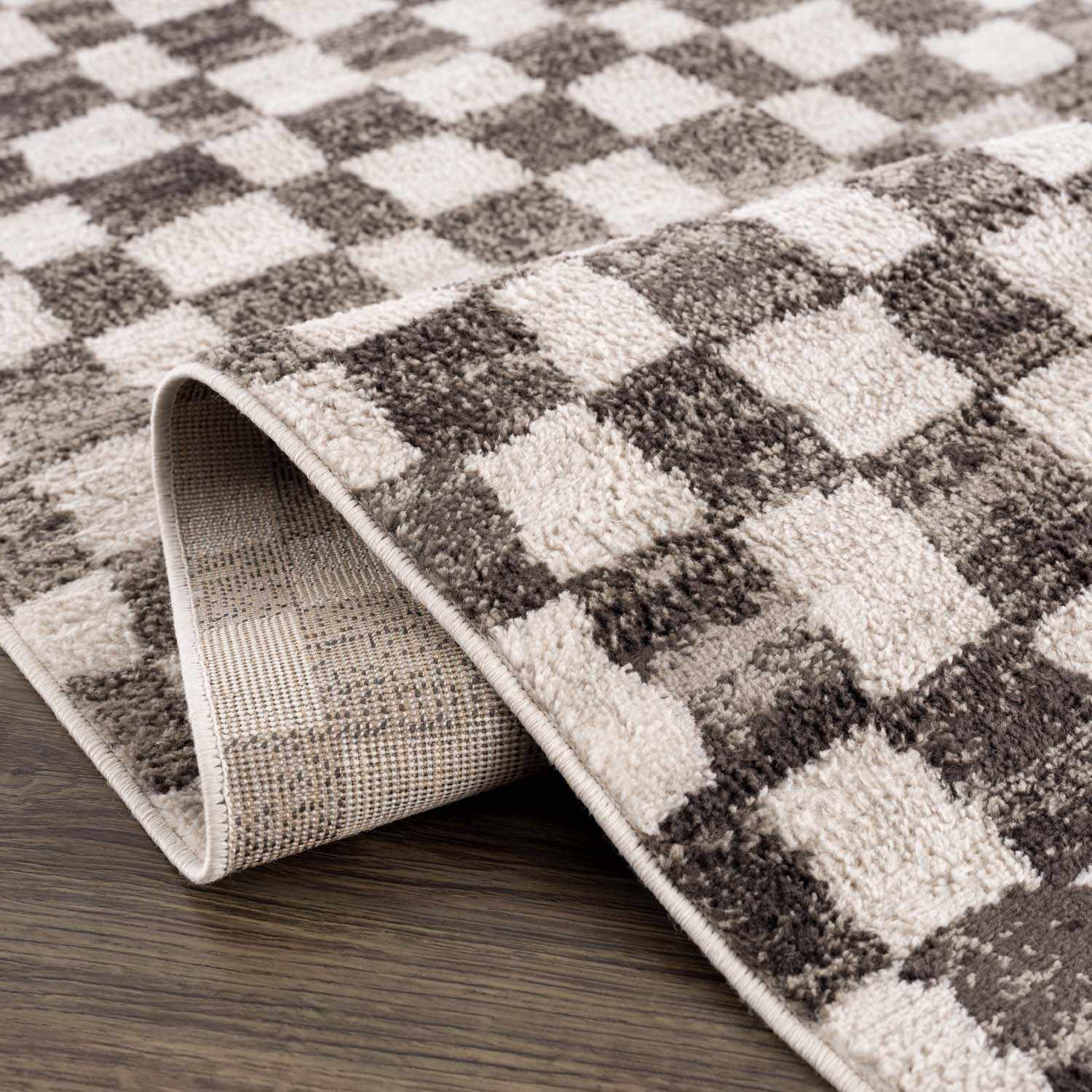 Benjy Cream & Charcoal Checkered Area Rug from PriceLows™