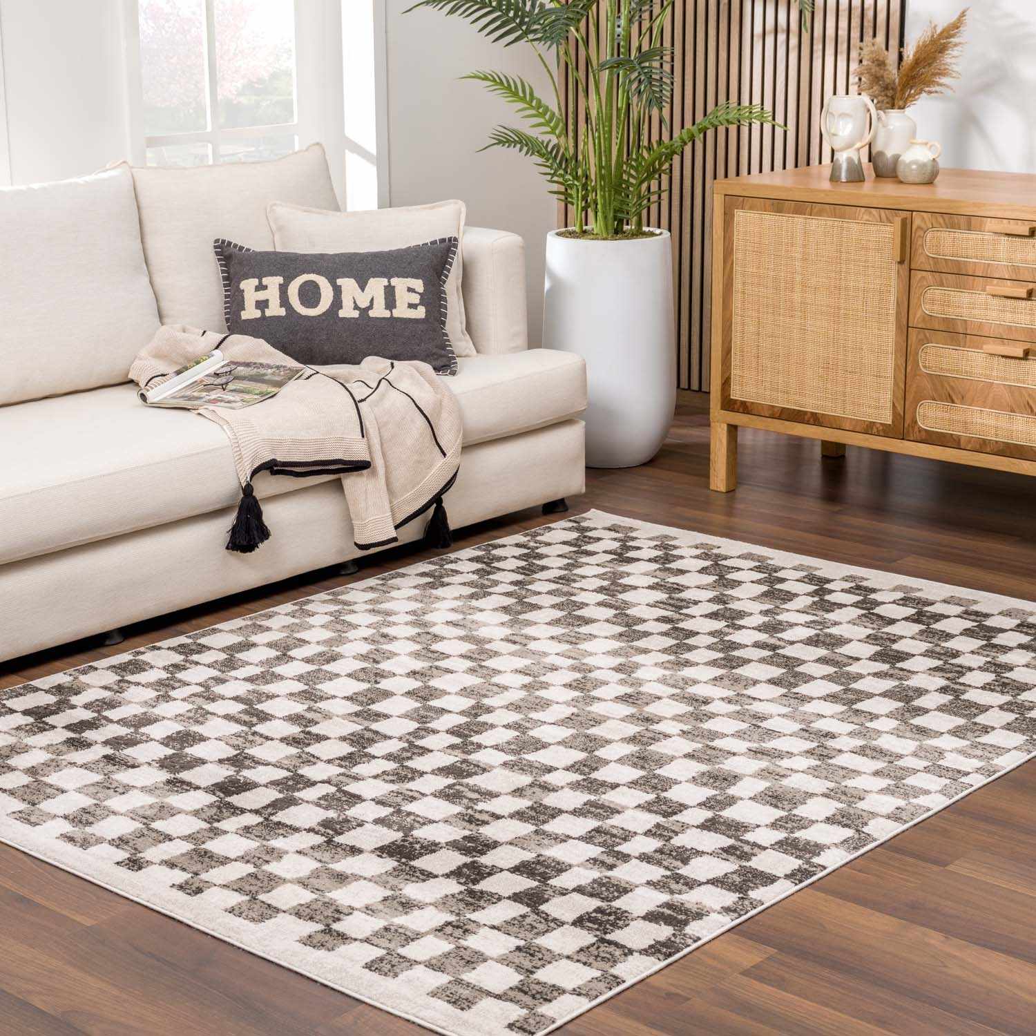 Benjy Cream & Charcoal Checkered Area Rug from PriceLows™